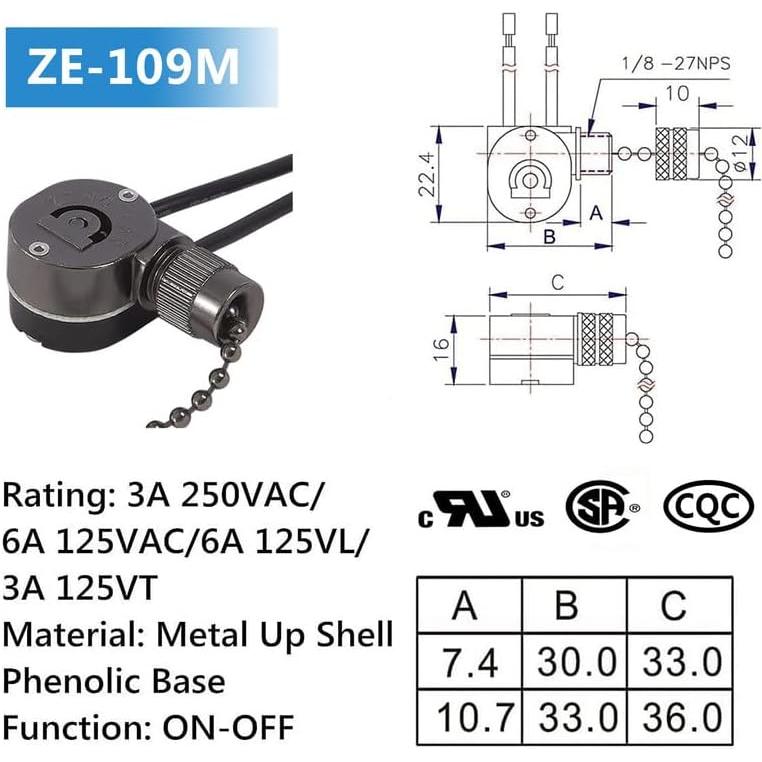 Interruptor de Luz para Ventilador de Techo Bsentster ZE-109M