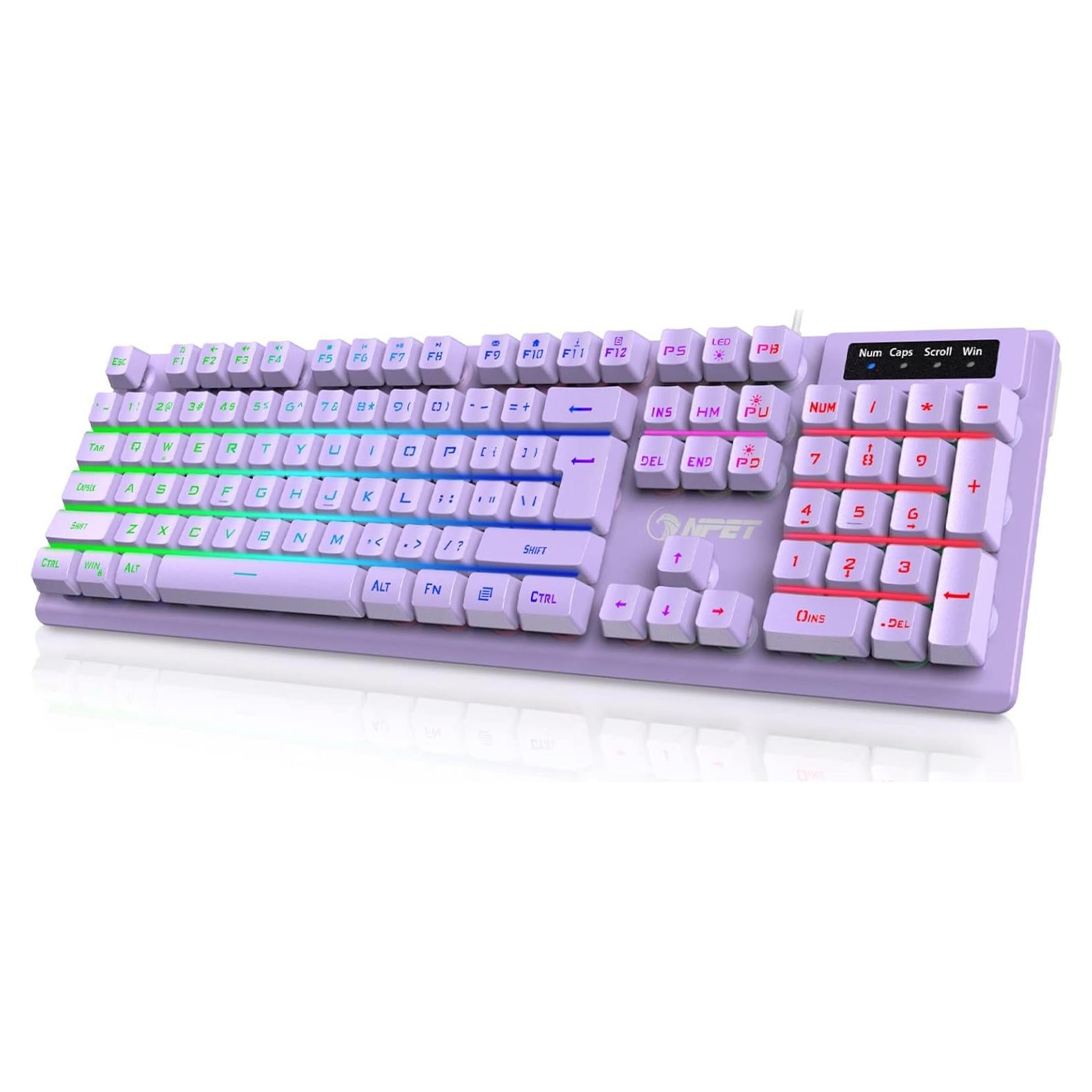 NPET K10 Wired Gaming Keyboard, RGB Backlit, Spill-Resistant Design, Multimedia Keys, Quiet Silent USB Membrane Keyboard for Desktop, Computer, PC (Purple)