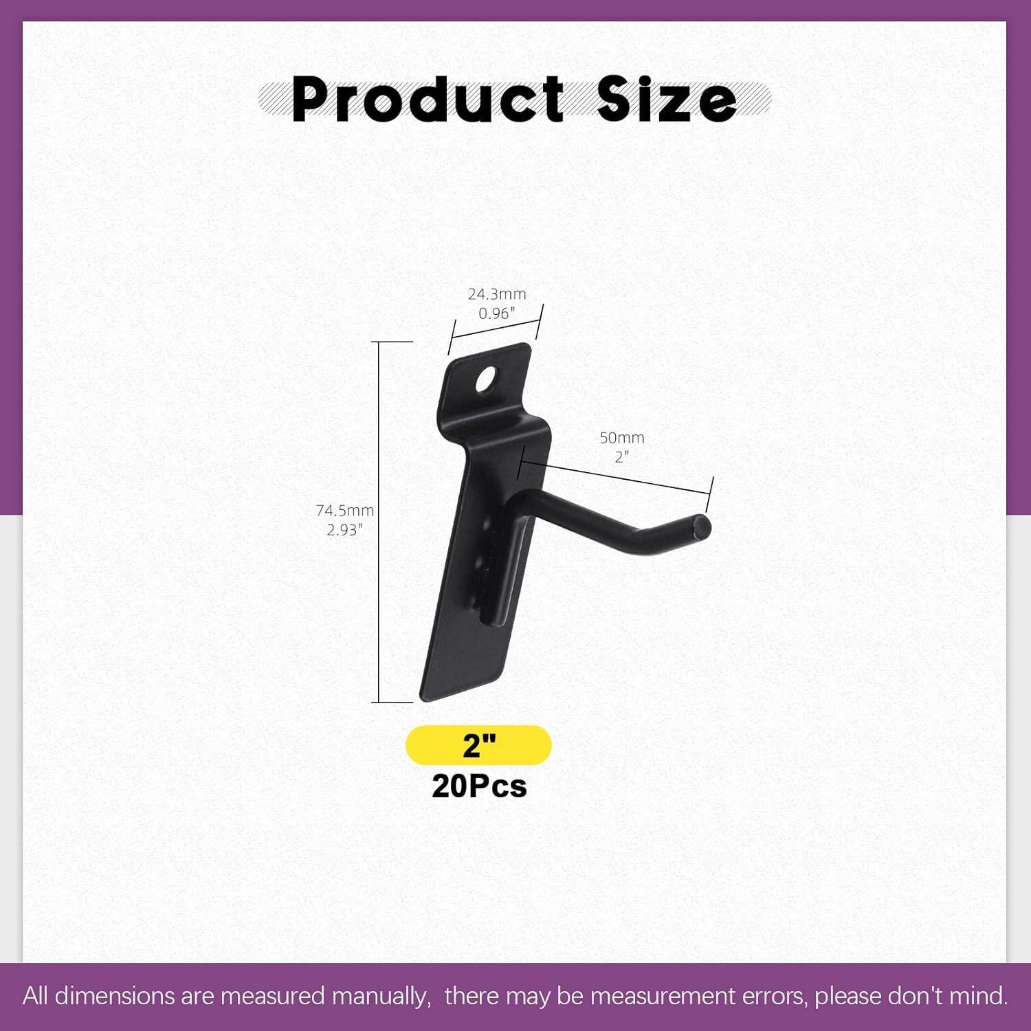 Ganchos de Slatwall Swpeet 20Pcs 5.08 cm Alta Resistencia Negro