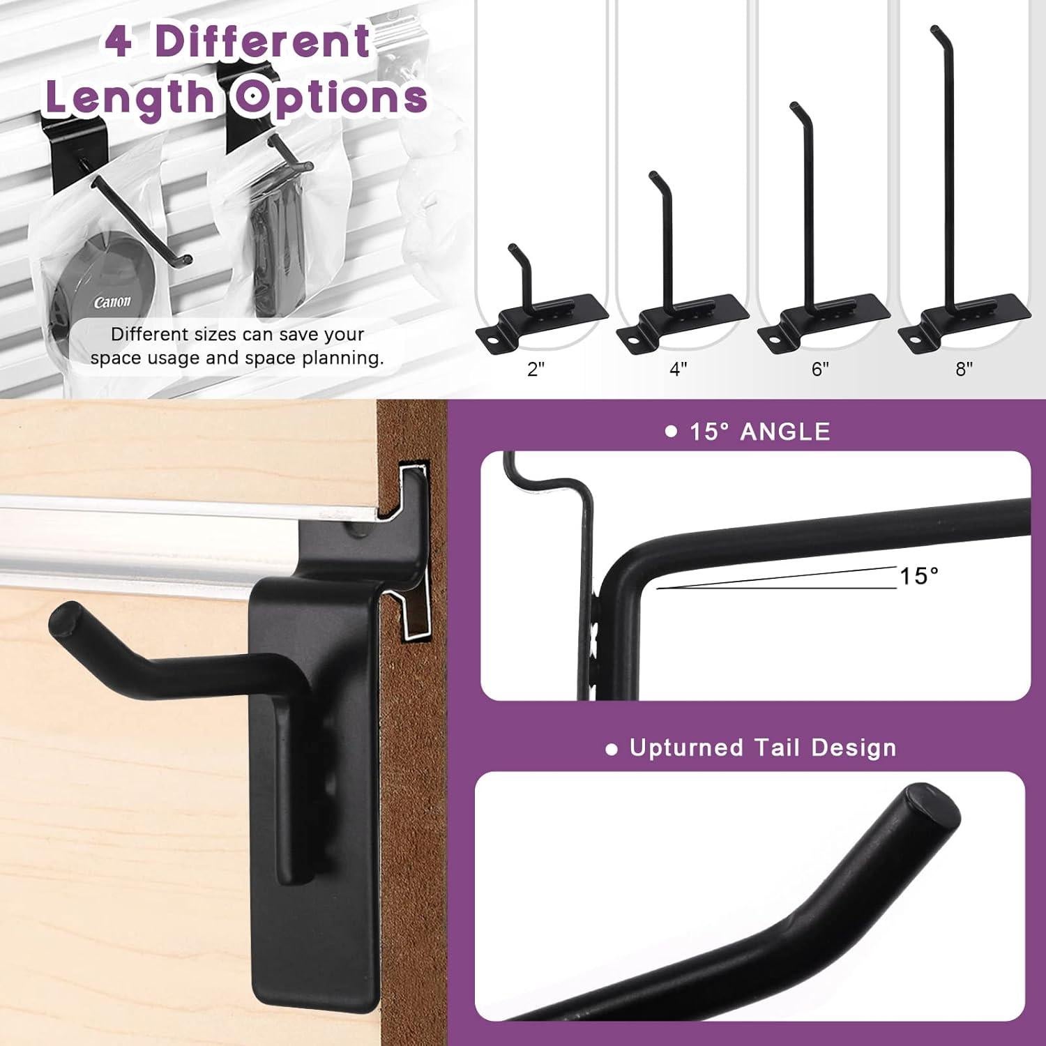 Ganchos de Slatwall Swpeet 20Pcs 5.08 cm Alta Resistencia Negro