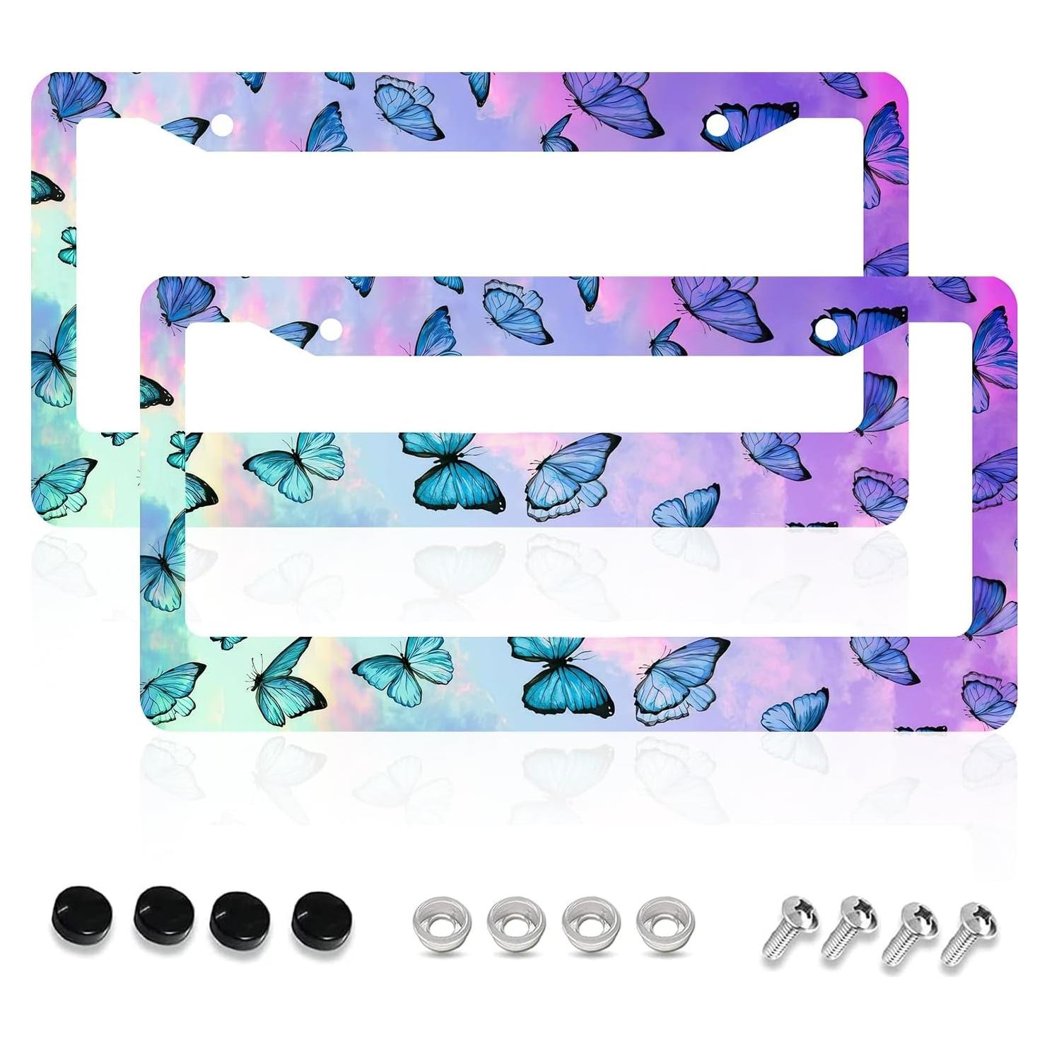 Marcos de Placa de Licencia Aluminio LBHGUJGUG Azul 2 Pcs