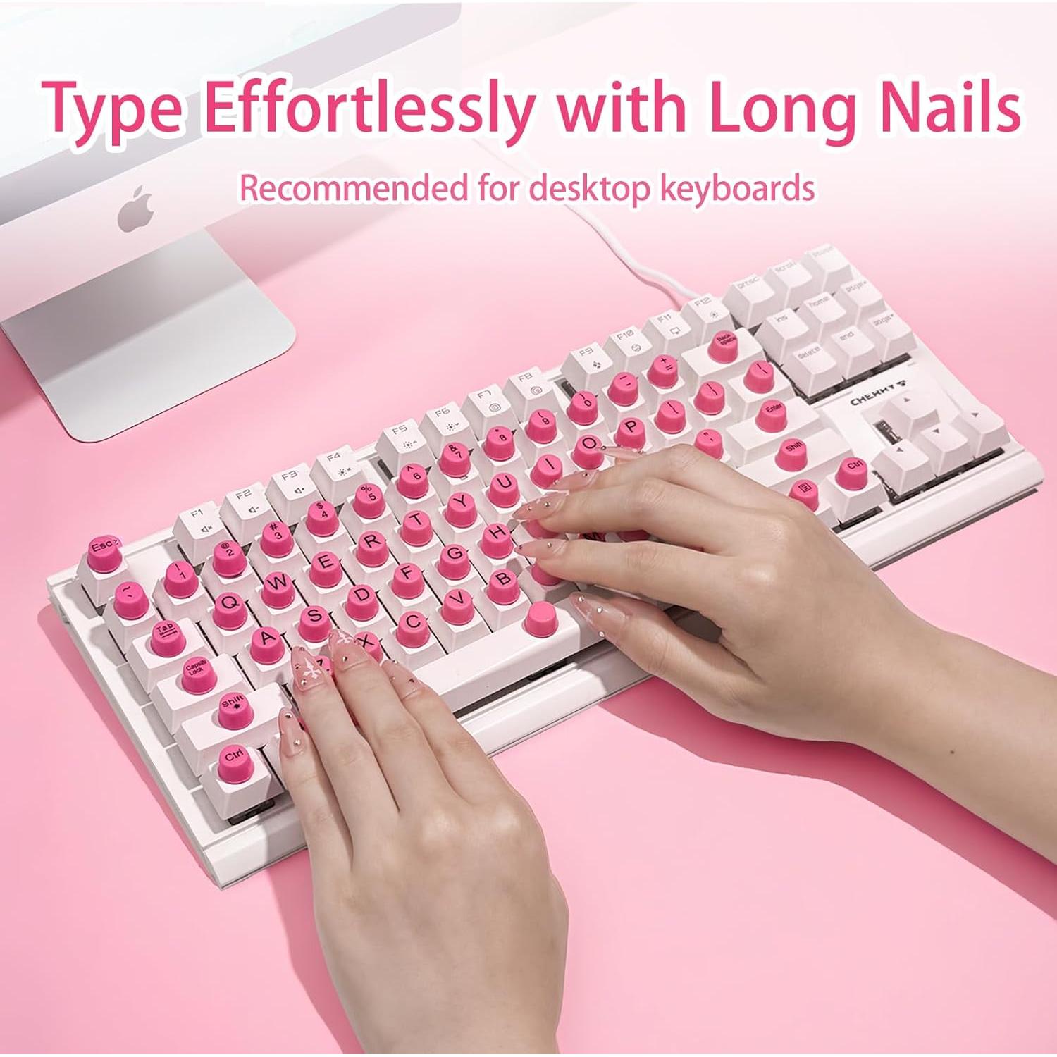 Pegatinas de Teclado para Uñas Largas Majeree 64 Pcs Rosa
