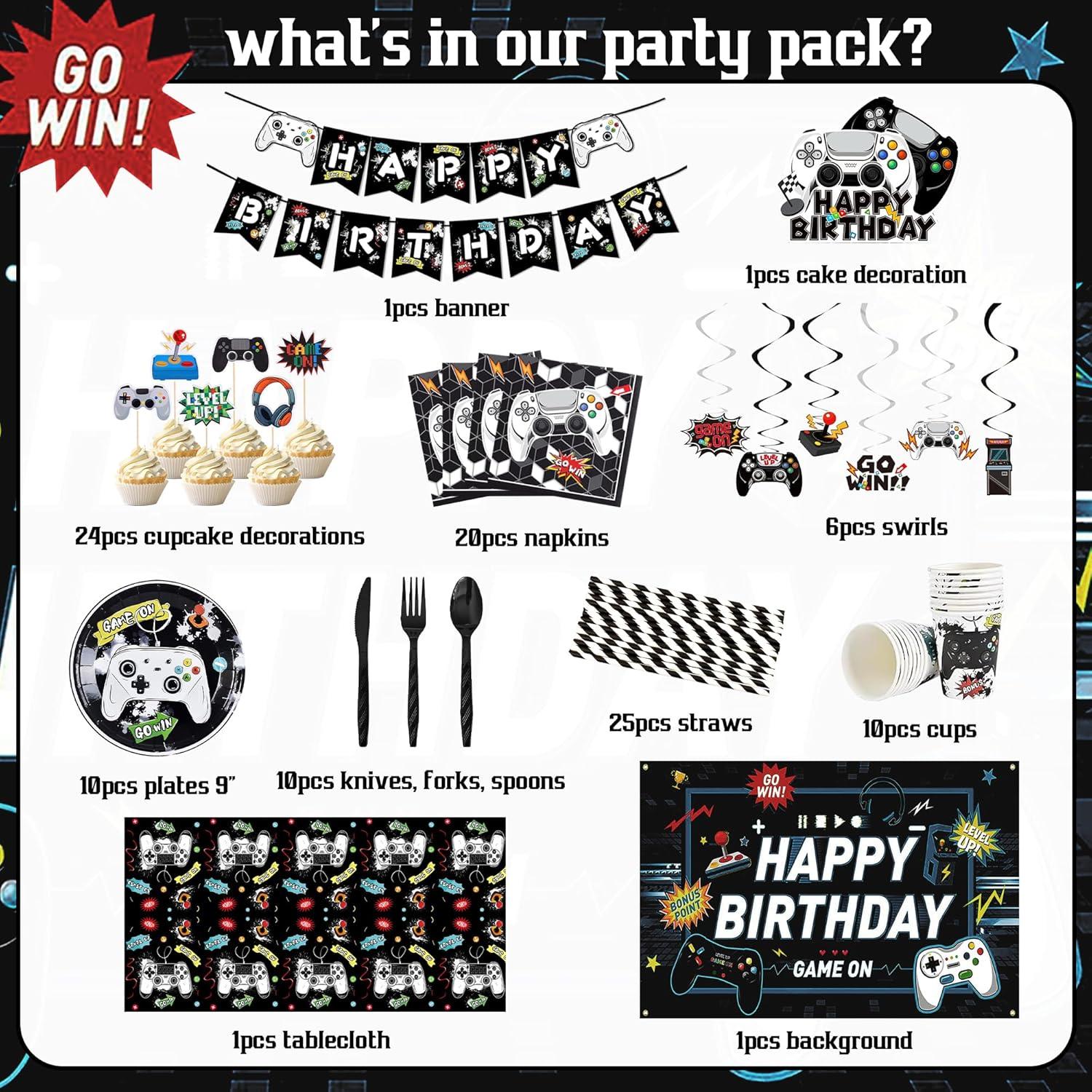 Decoraciones de Cumpleaños de Videojuegos VOFGODI 168 Pcs