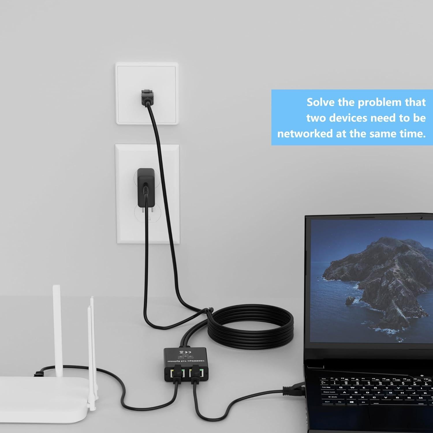 Divisor Ethernet Gigabit Conable 1 a 2 Salidas RJ45 1000Mbps