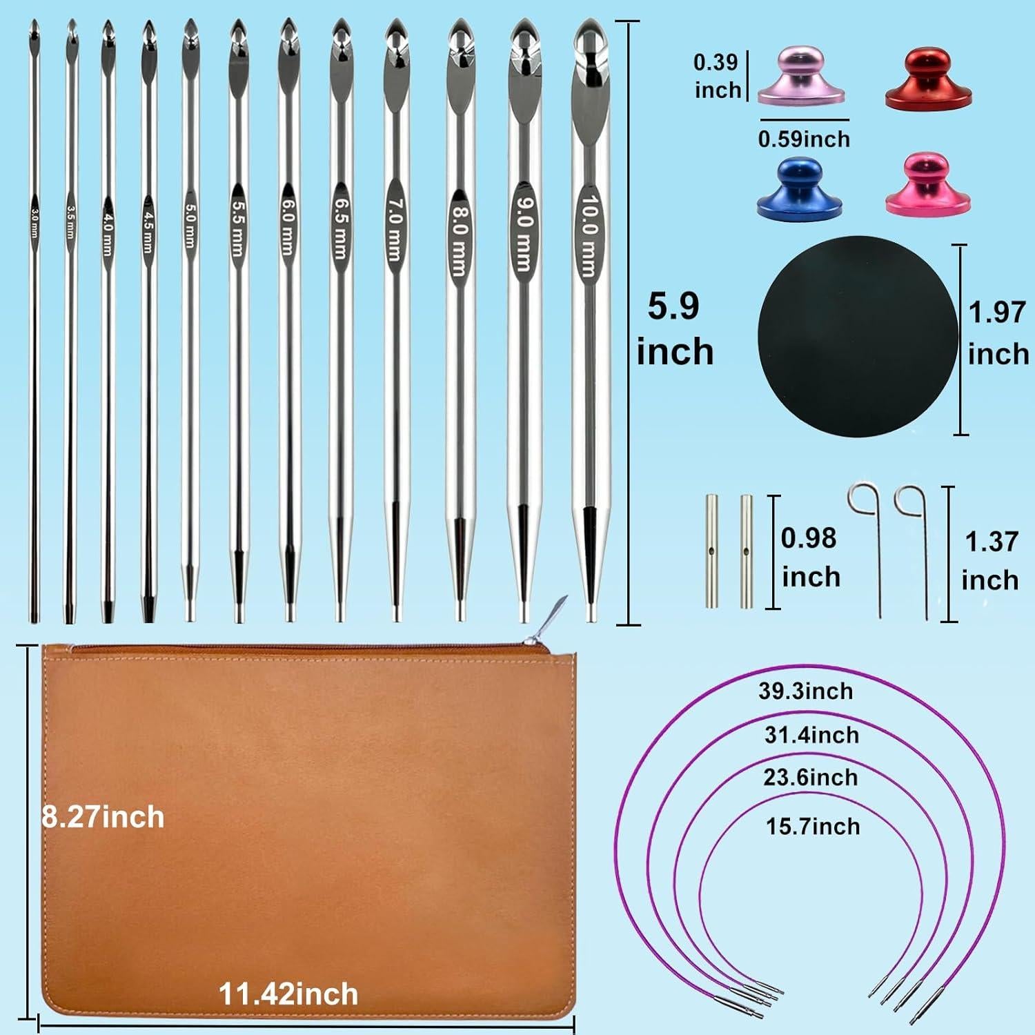 Juego de Ganchillos Tunecinos Hobekoee 12 Tamaños Aluminio