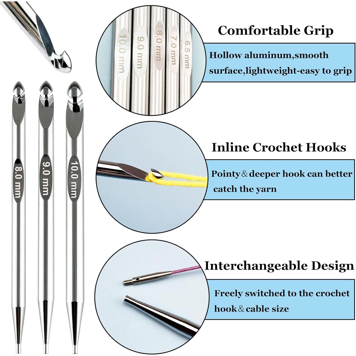 Juego de Ganchillos Tunecinos Hobekoee 12 Tamaños Aluminio