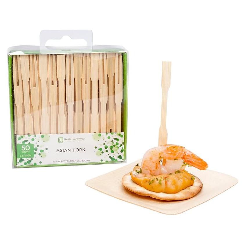 Mini Tenedores de Bambú Restaurantware 8.89 cm 50 Unidades