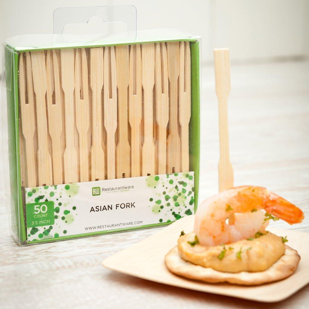 Mini Tenedores de Bambú Restaurantware 8.89 cm 50 Unidades