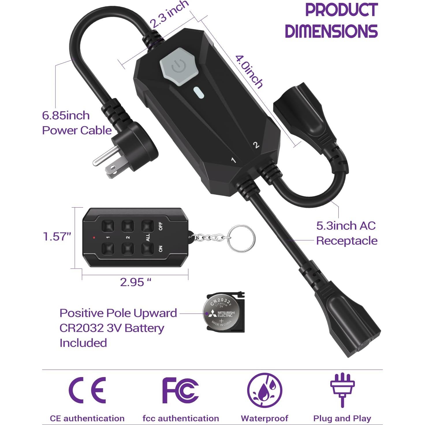 Enchufe Remoto Inalámbrico NEARPOW 15A para Exterior 30m