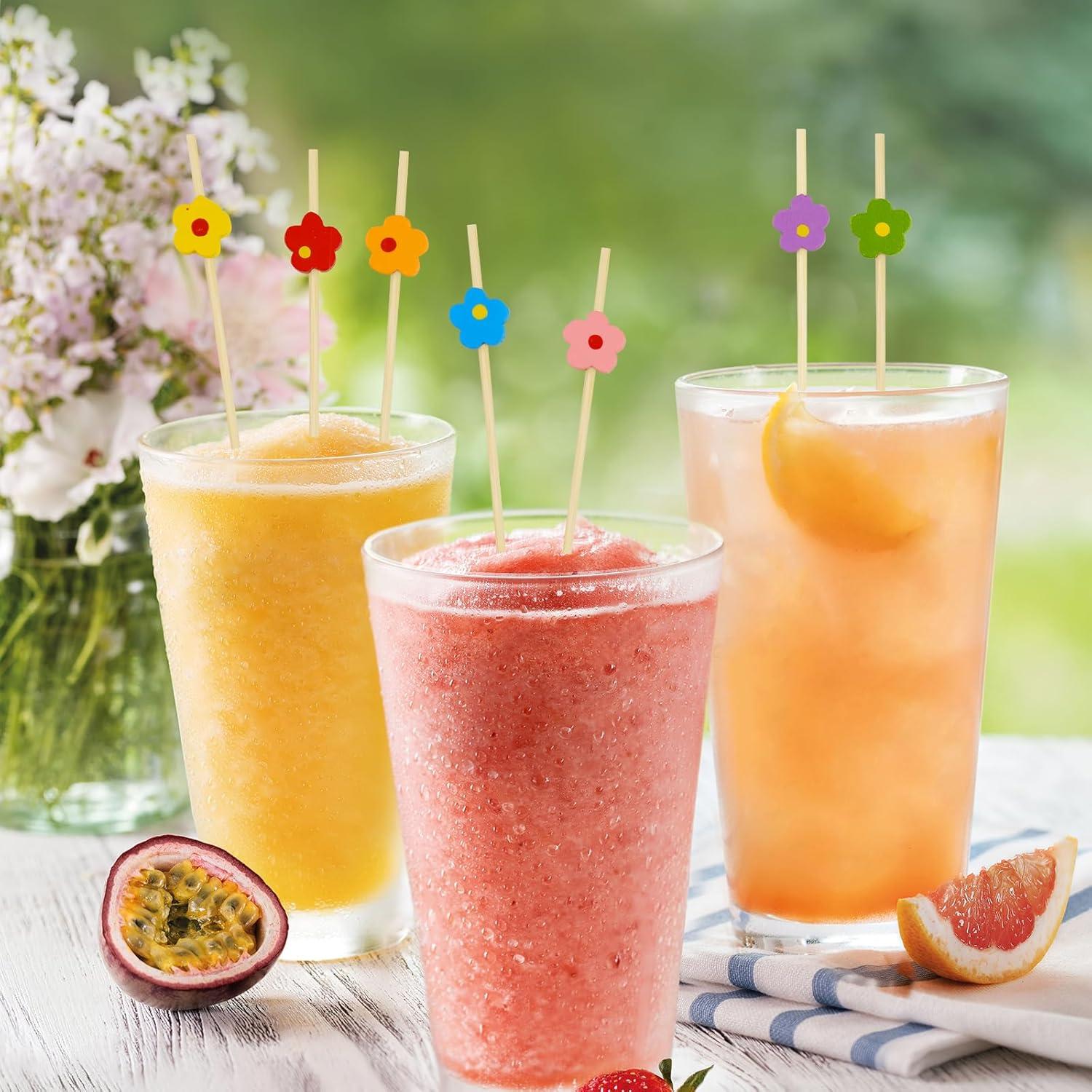 100 Palillos de Cóctel Florales de Bambú 11.94 cm Coloridos