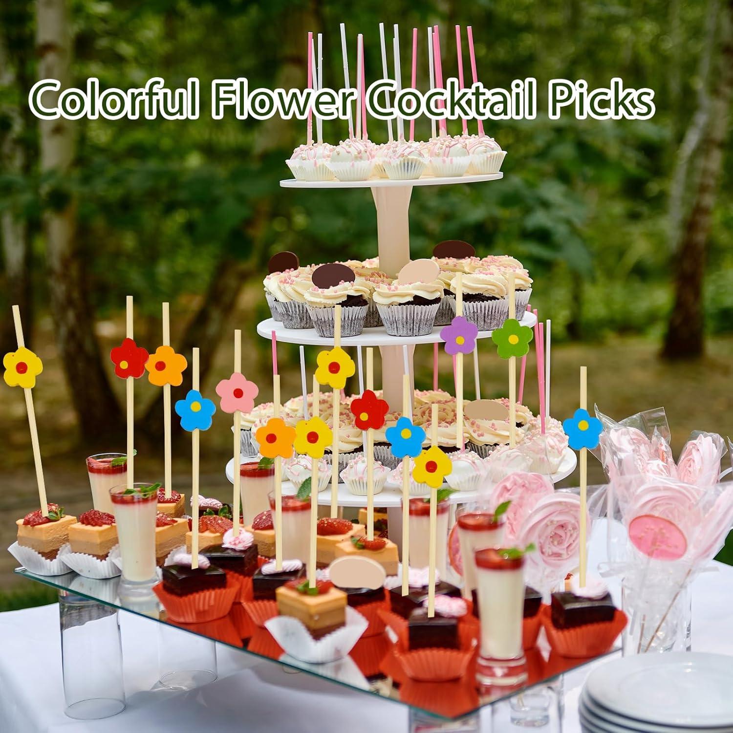 100 Palillos de Cóctel Florales de Bambú 11.94 cm Coloridos