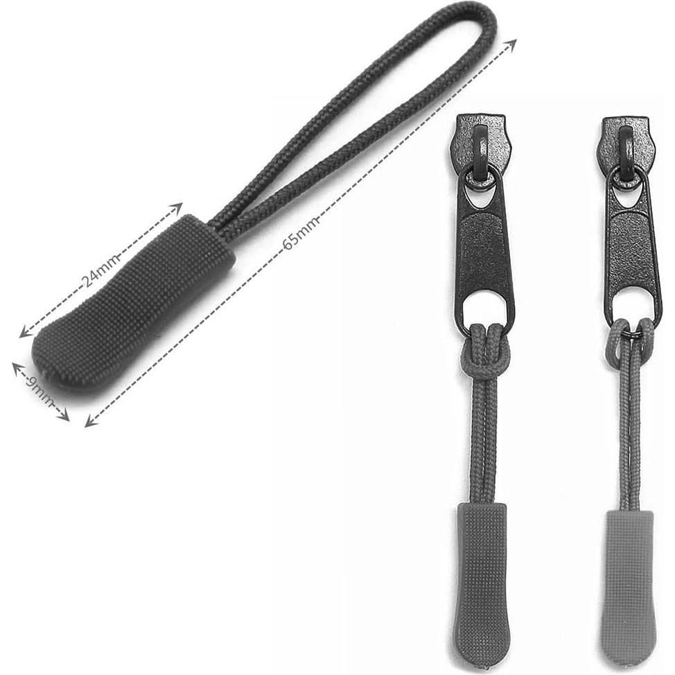 20 Tiradores de Cremallera de Nylon Negro para Mochilas y Ropa