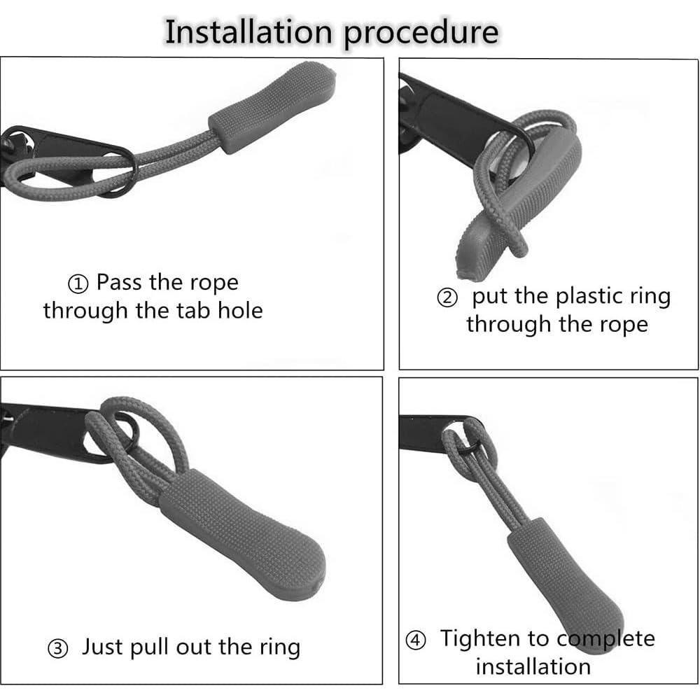 20 Tiradores de Cremallera de Nylon Negro para Mochilas y Ropa