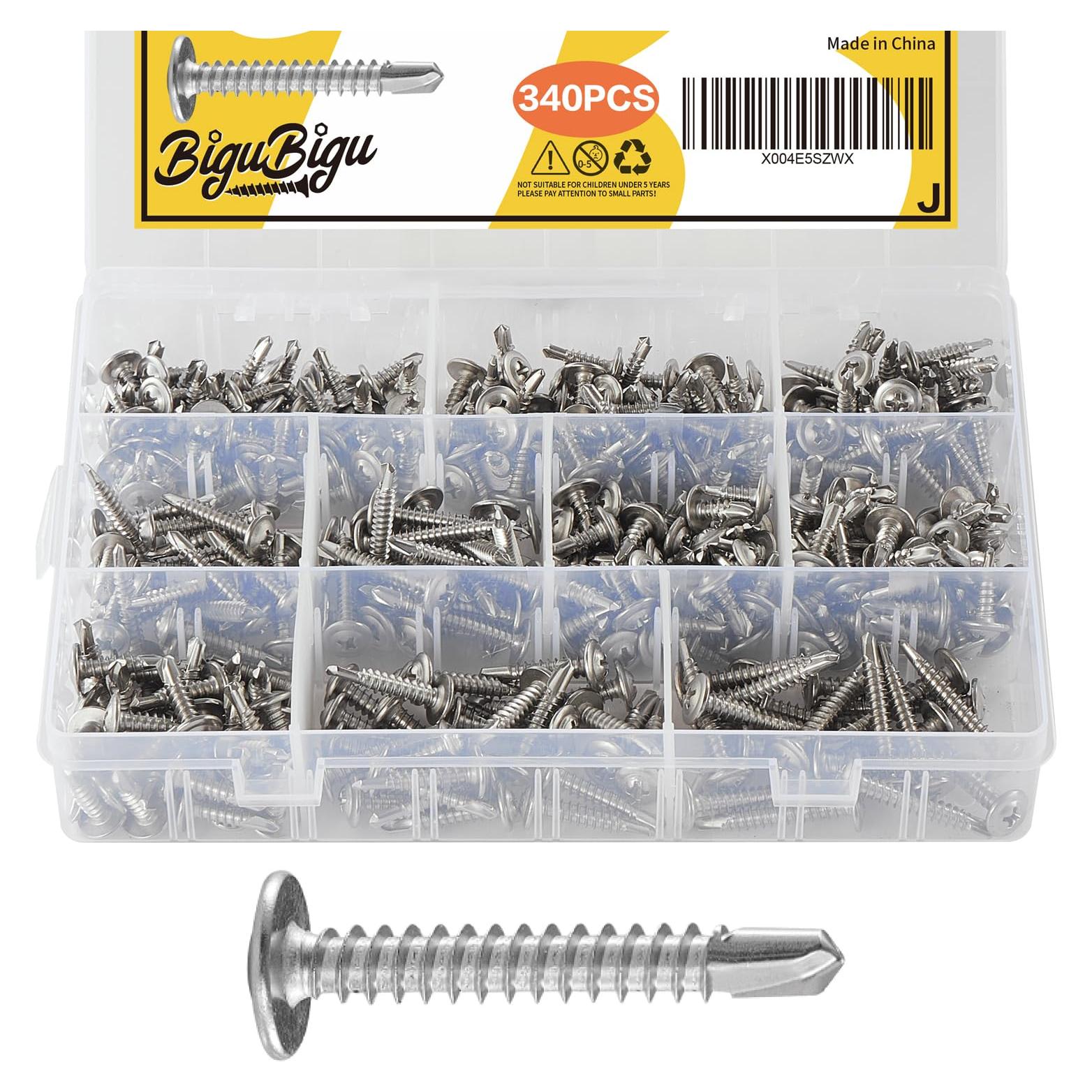 Kit de 340 Tornillos Autoperforantes Acero Inoxidable 410 BIGUBIGU
