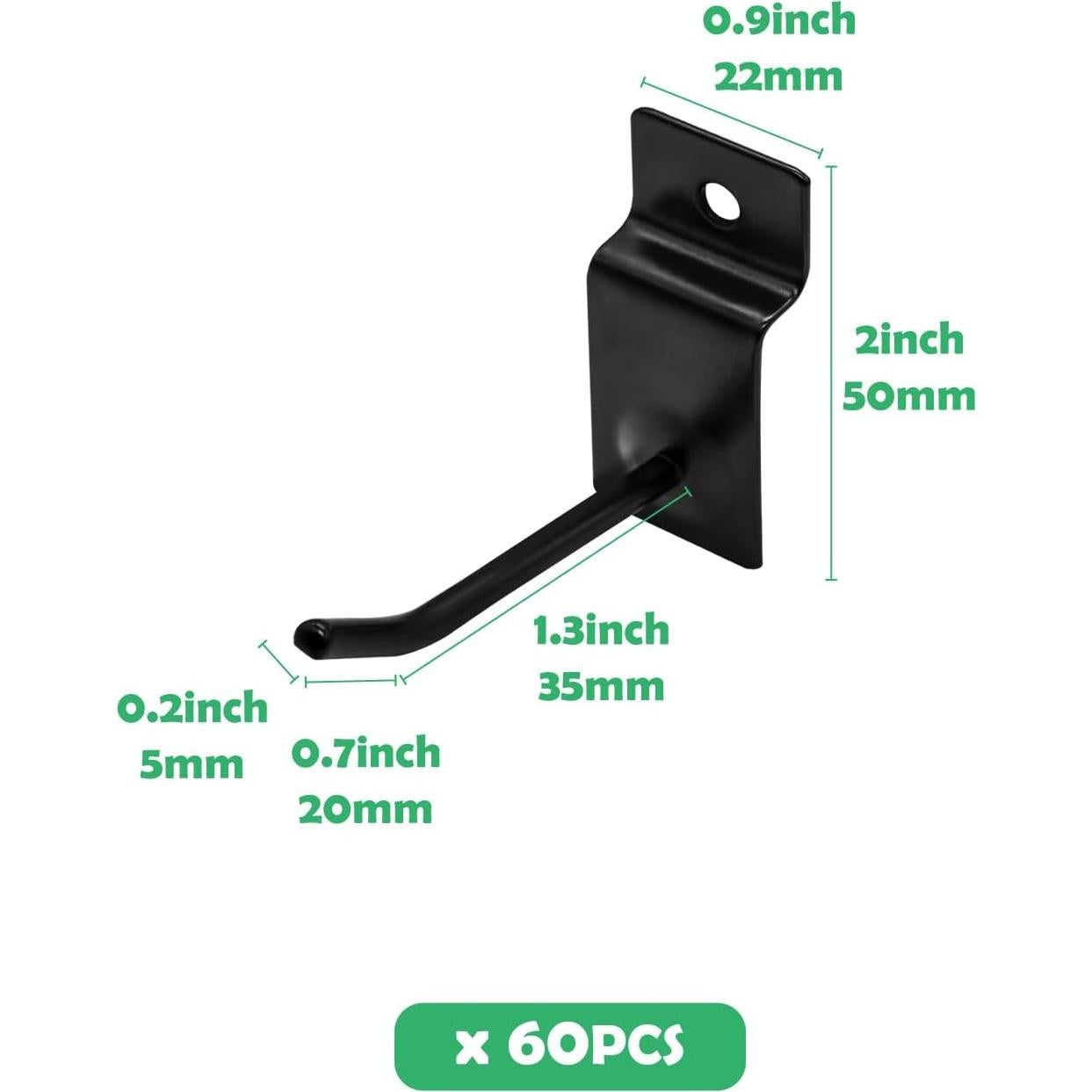 60 Ganchos Slatwall Yauhar 5 cm Metal Negro Alta Resistencia