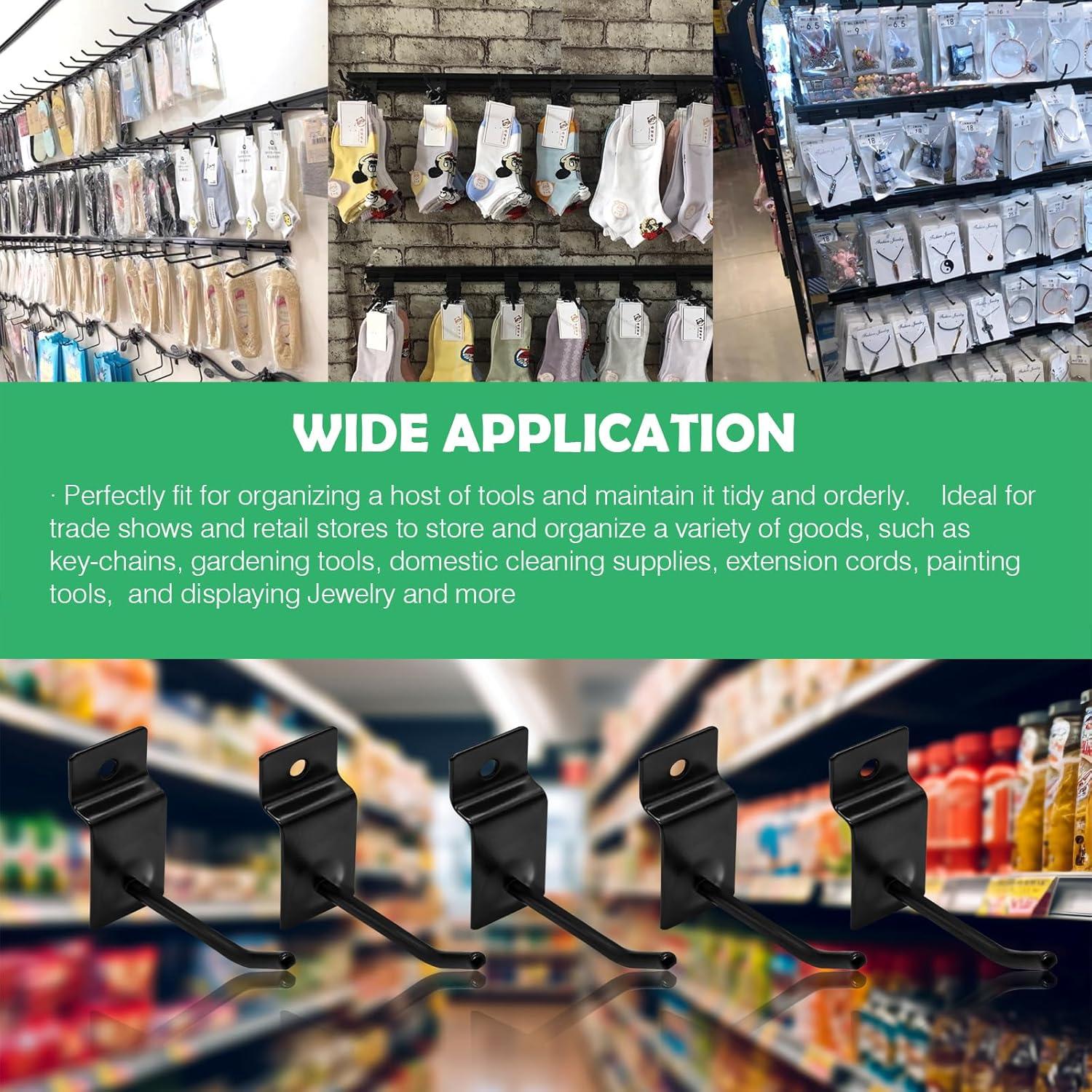 60 Ganchos Slatwall Yauhar 5 cm Metal Negro Alta Resistencia