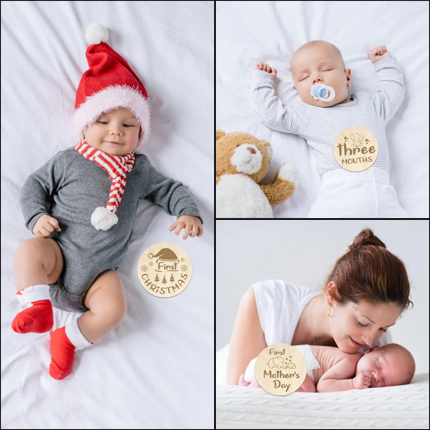 Tarjetas de Hitos Mensuales de Madera 15 PCS Bebés