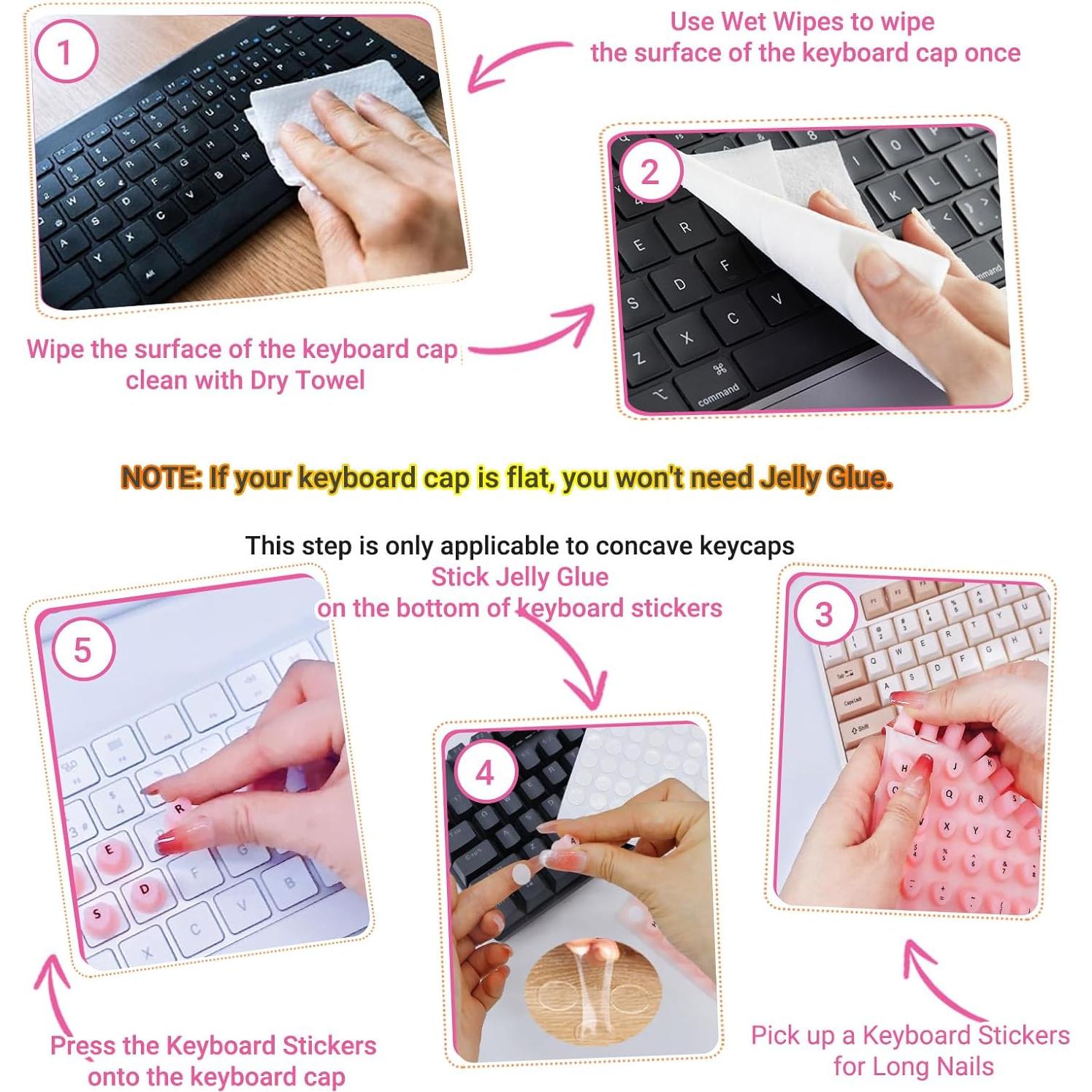 Calcomanías para Teclado WANTHER Uñas Largas Rosa 70 Pcs