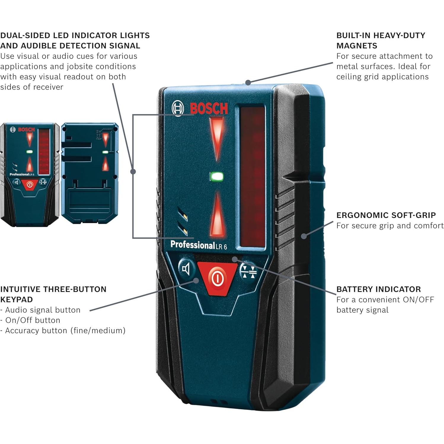 LR 6 165 Ft Red-Beam Laser Receiver, Includes Mounting Bracket & 2 AAA Batteries