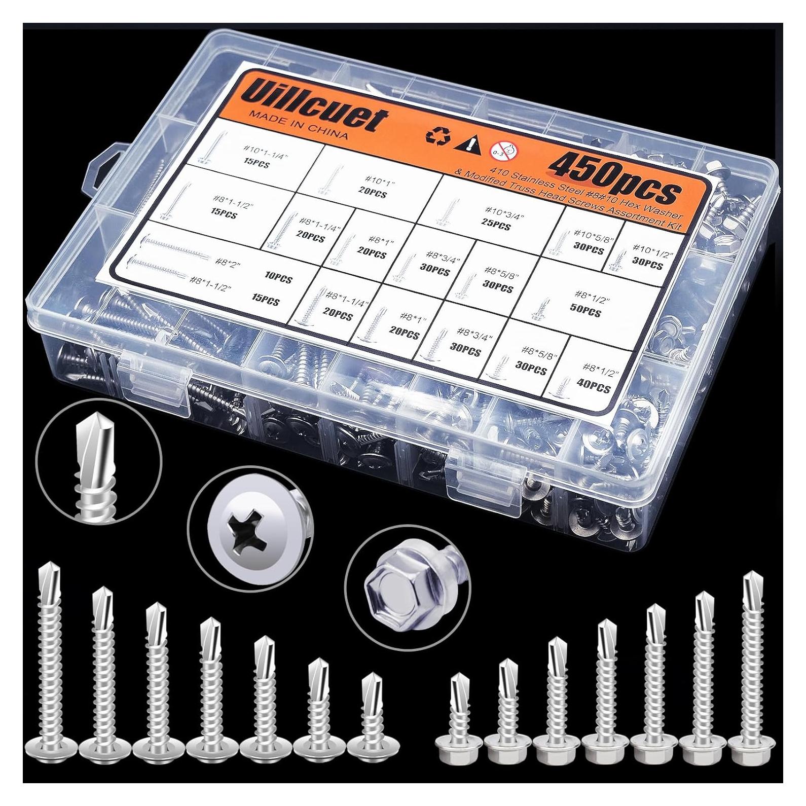 Kit de 450 Tornillos Autoperforantes TEK Acero Inoxidable 410