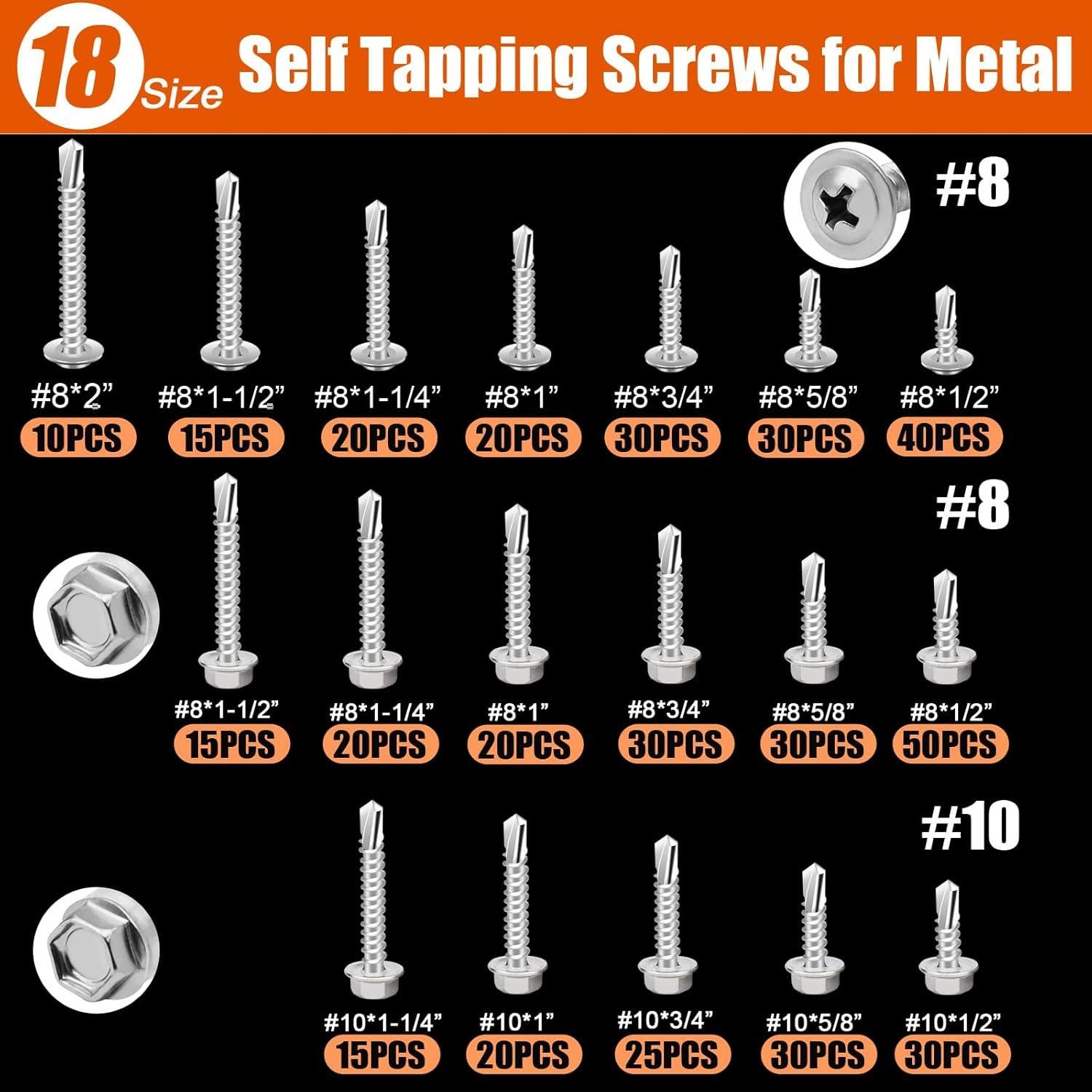 Kit de 450 Tornillos Autoperforantes TEK Acero Inoxidable 410