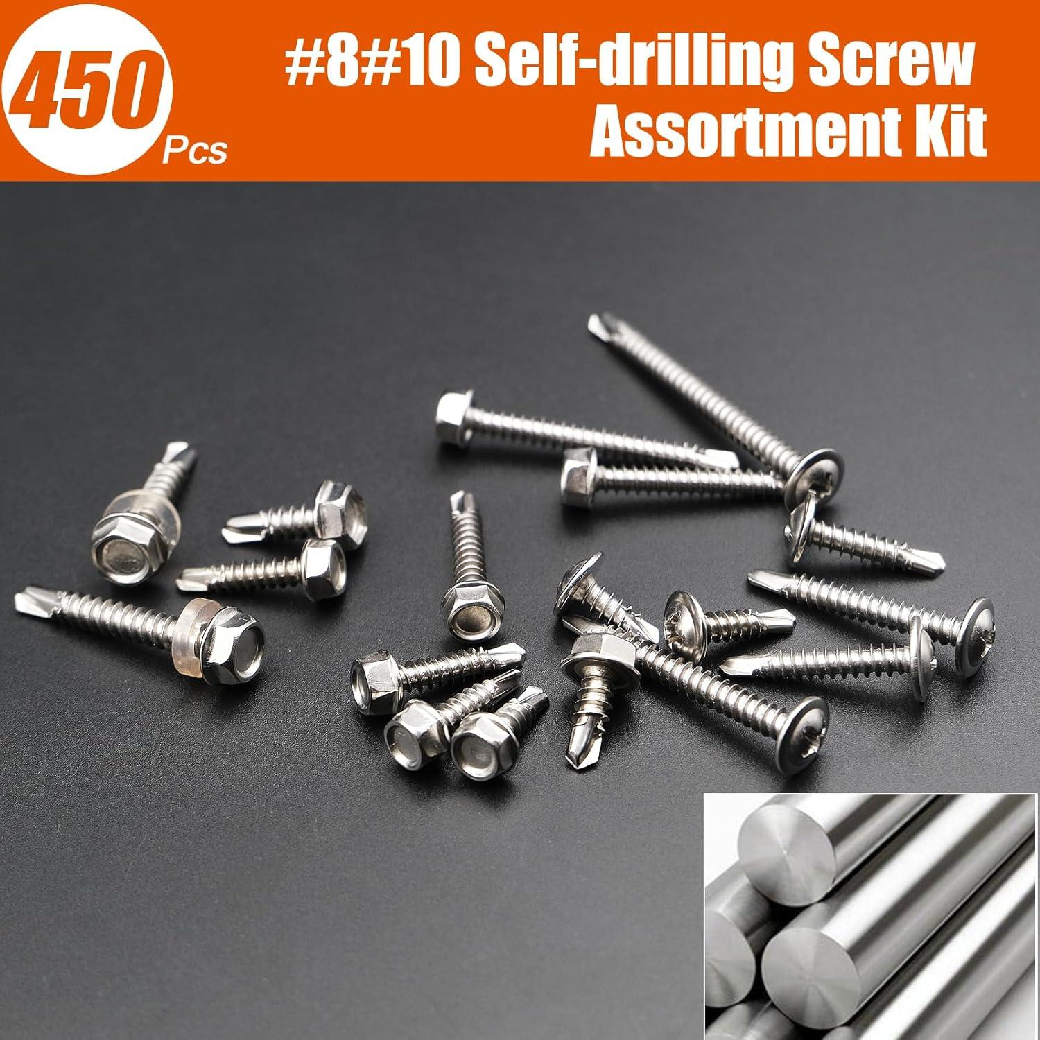 Kit de 450 Tornillos Autoperforantes TEK Acero Inoxidable 410