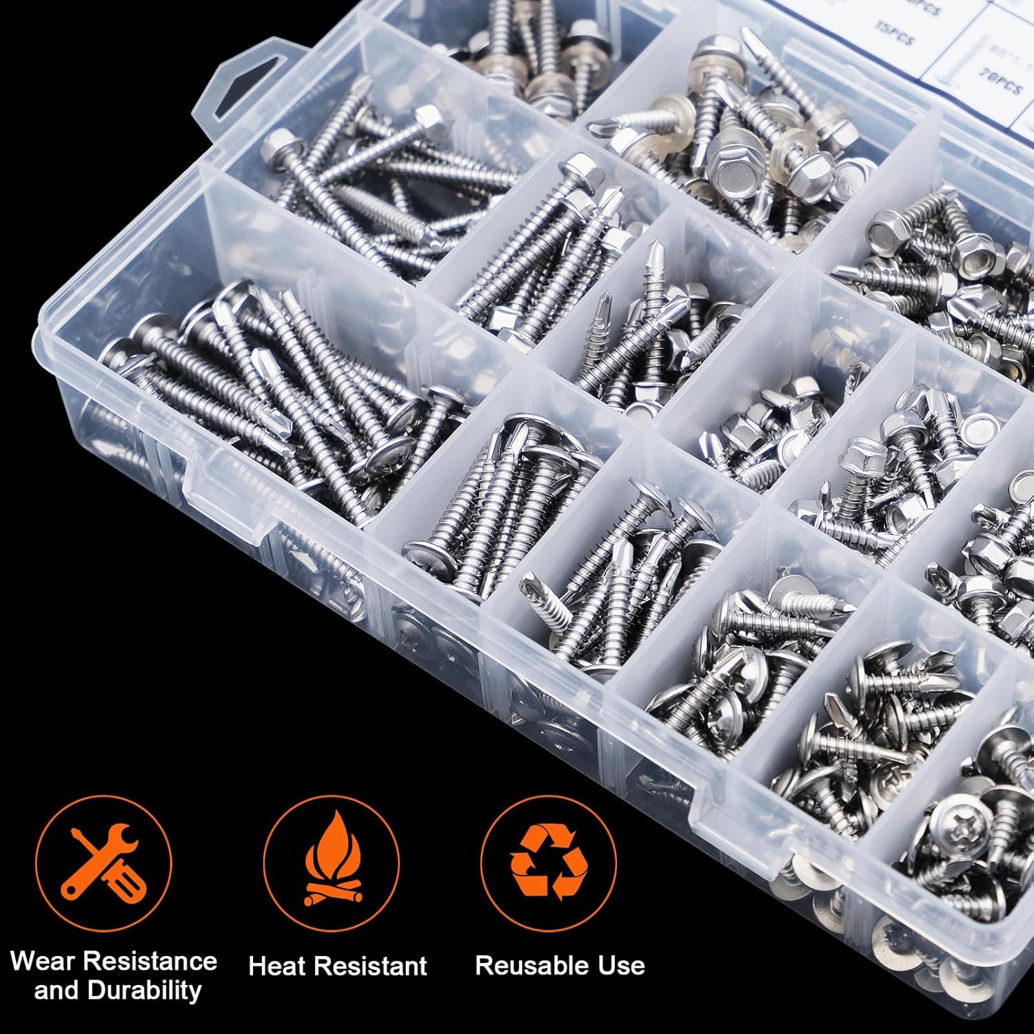 Kit de 450 Tornillos Autoperforantes TEK Acero Inoxidable 410