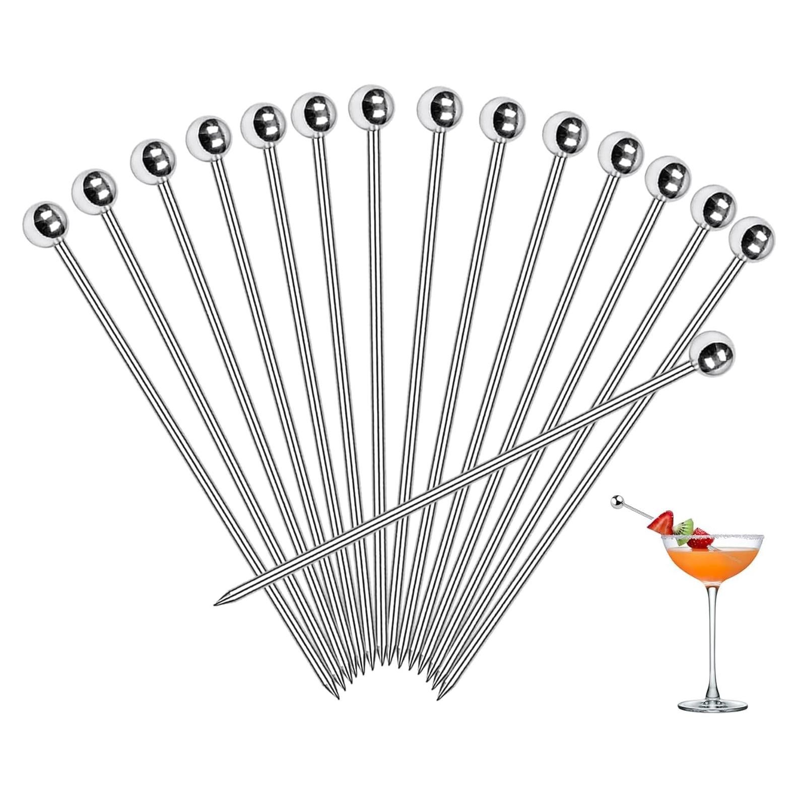 30 Pcs Palillos de Cóctel de Acero Inoxidable PECULA 10.8 cm