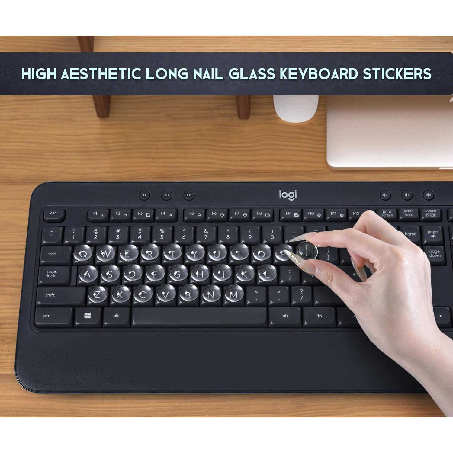 Pegatinas de Teclado para Uñas Largas DAMMOMKO 54PCS Vidrio