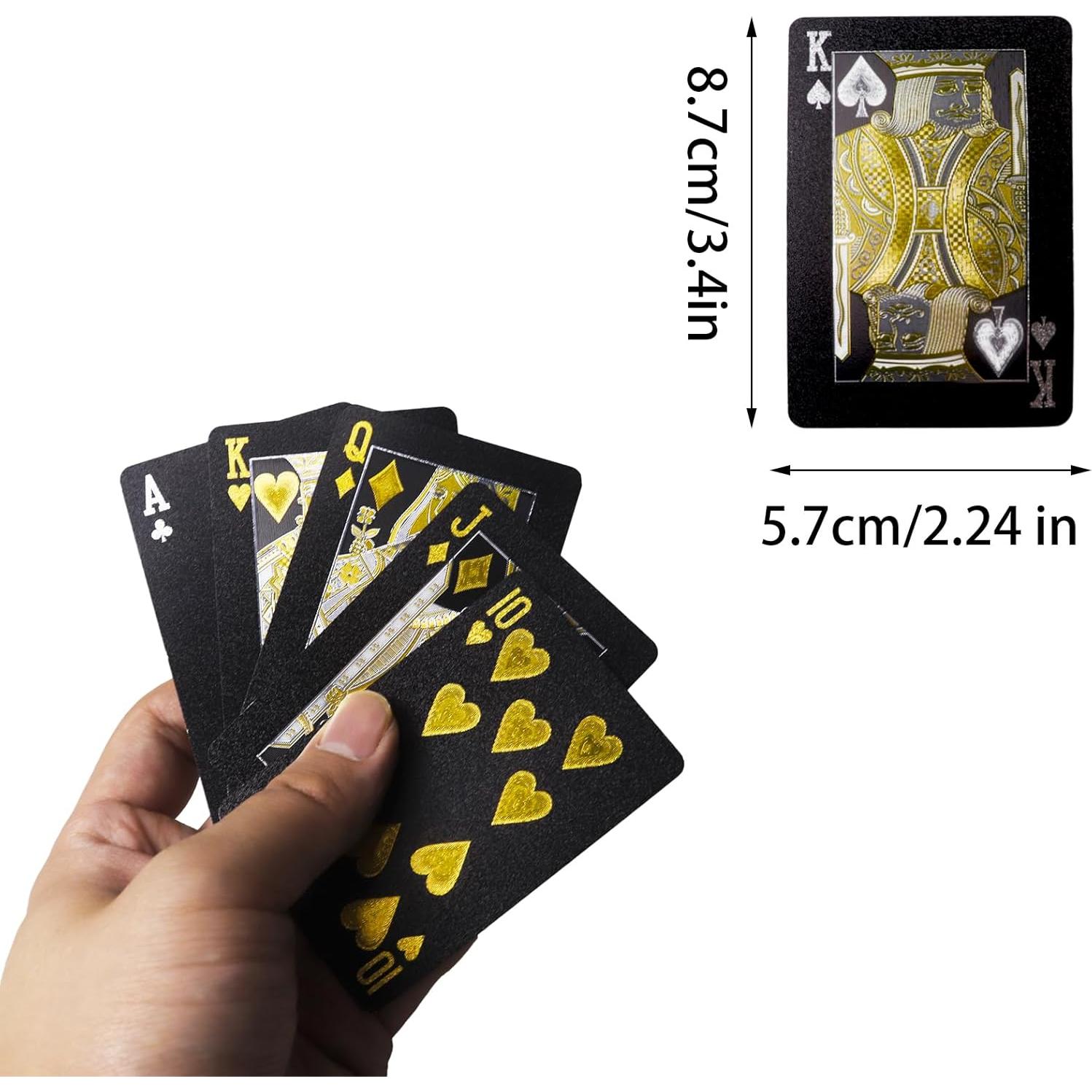 Cartas de Juego Negras con Foil Dorado - Baraja Impermeable