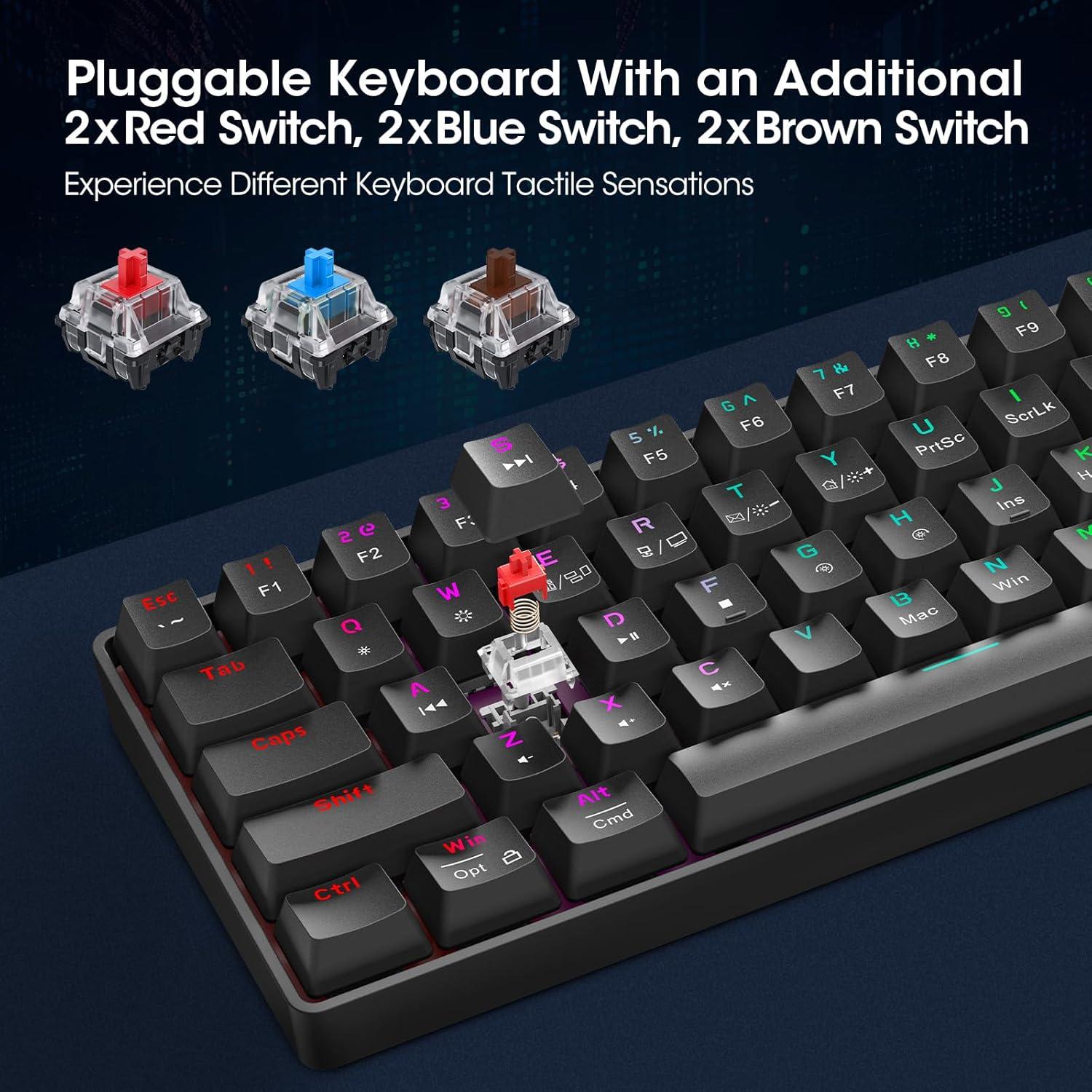 Teclado Mecánico KOORUI 61 Teclas RGB Compacto Type-C