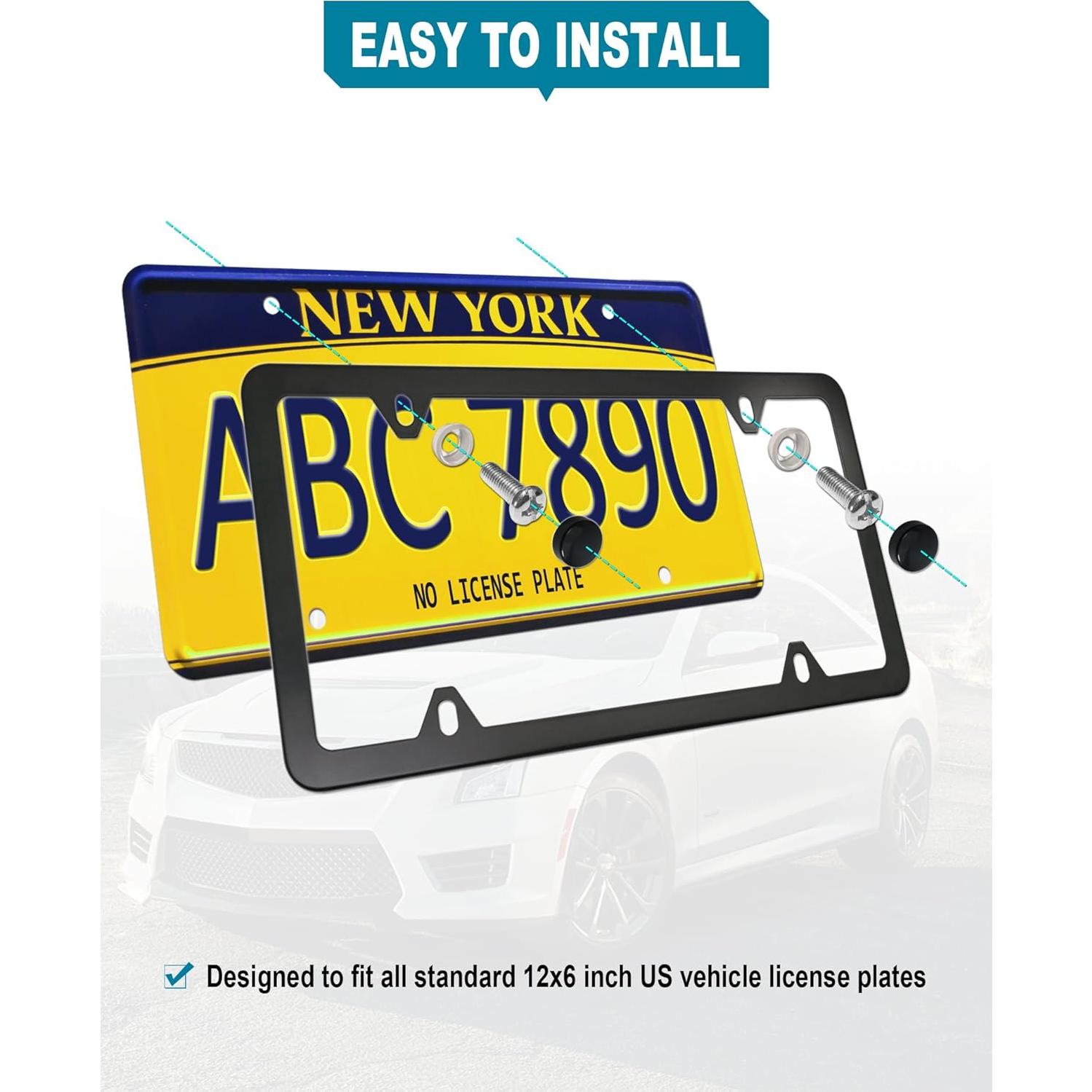 Marcos de Placas de Licencia RCKJNJ Negros Mate - Paquete de 2