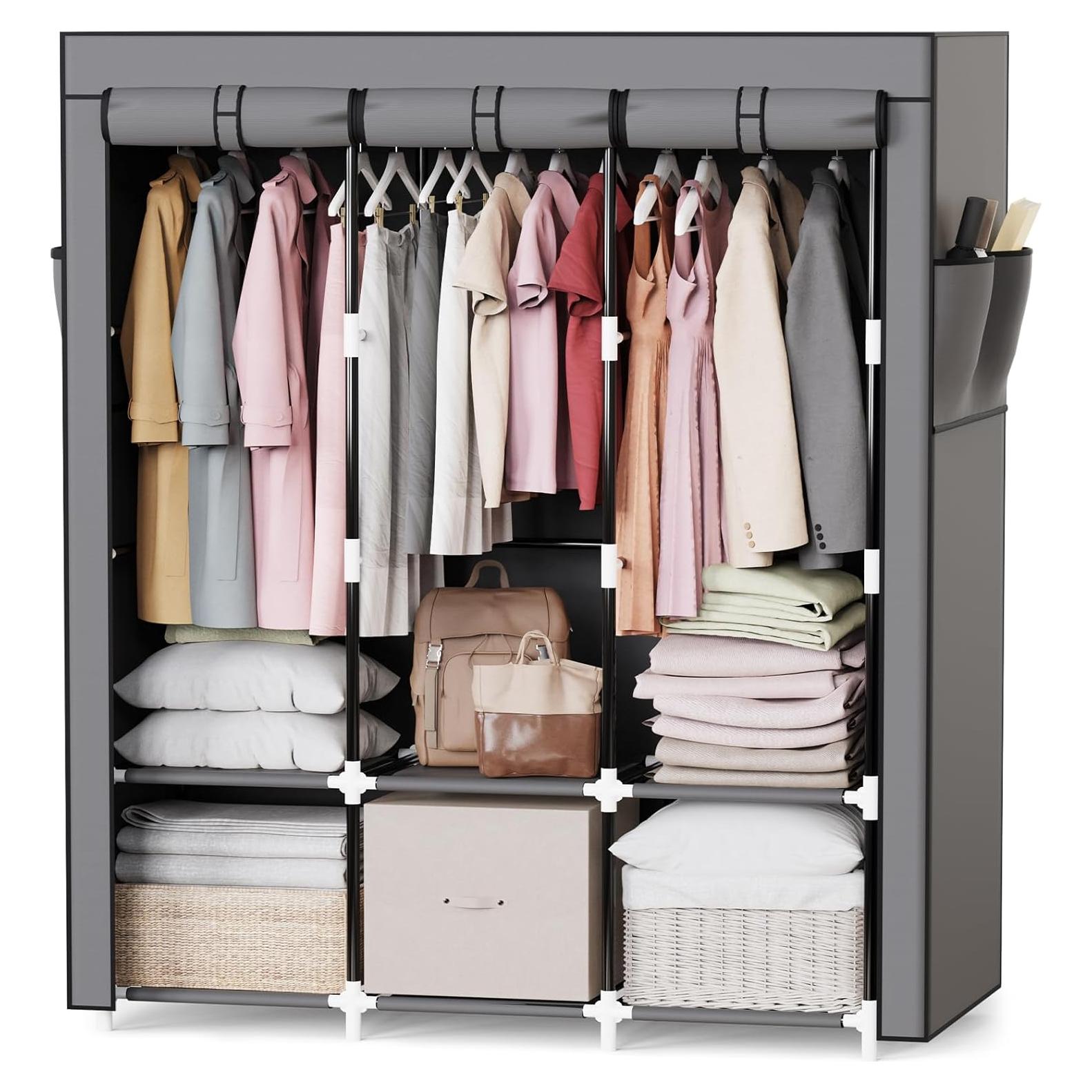 Armario Portátil Mavivegue Gris, 4 Varillas Colgantes, 130 cm