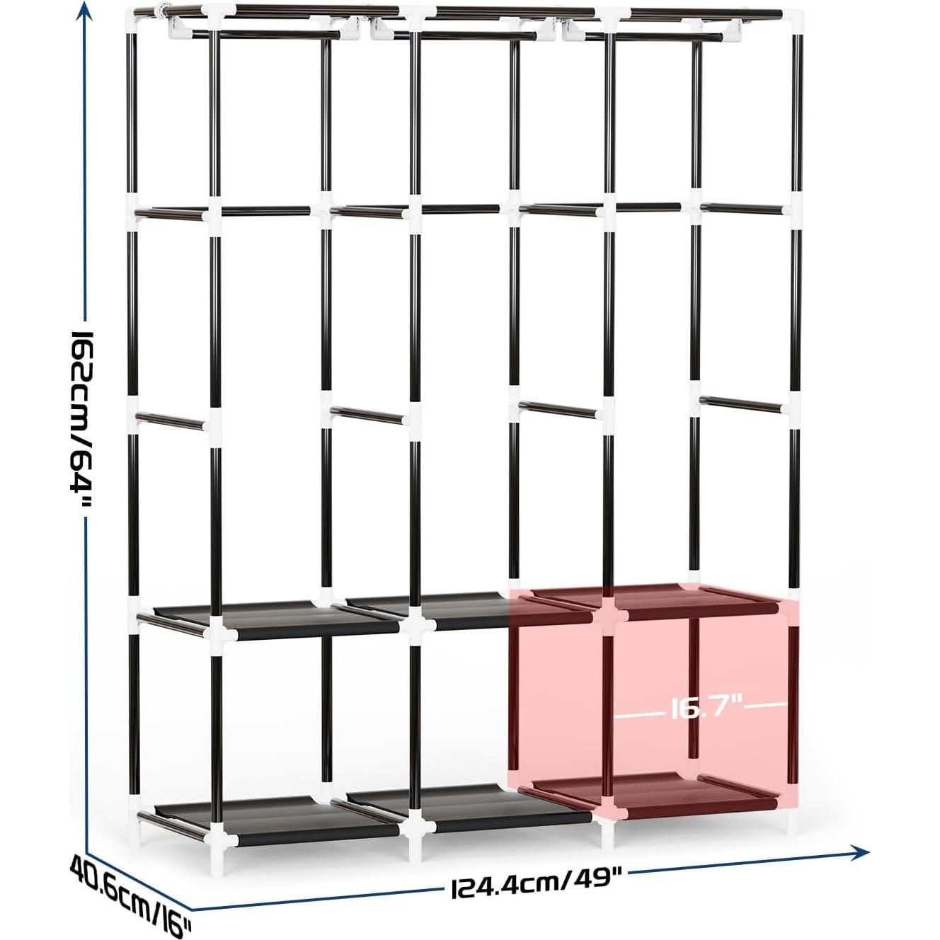 Armario Portátil Mavivegue Gris, 4 Varillas Colgantes, 130 cm