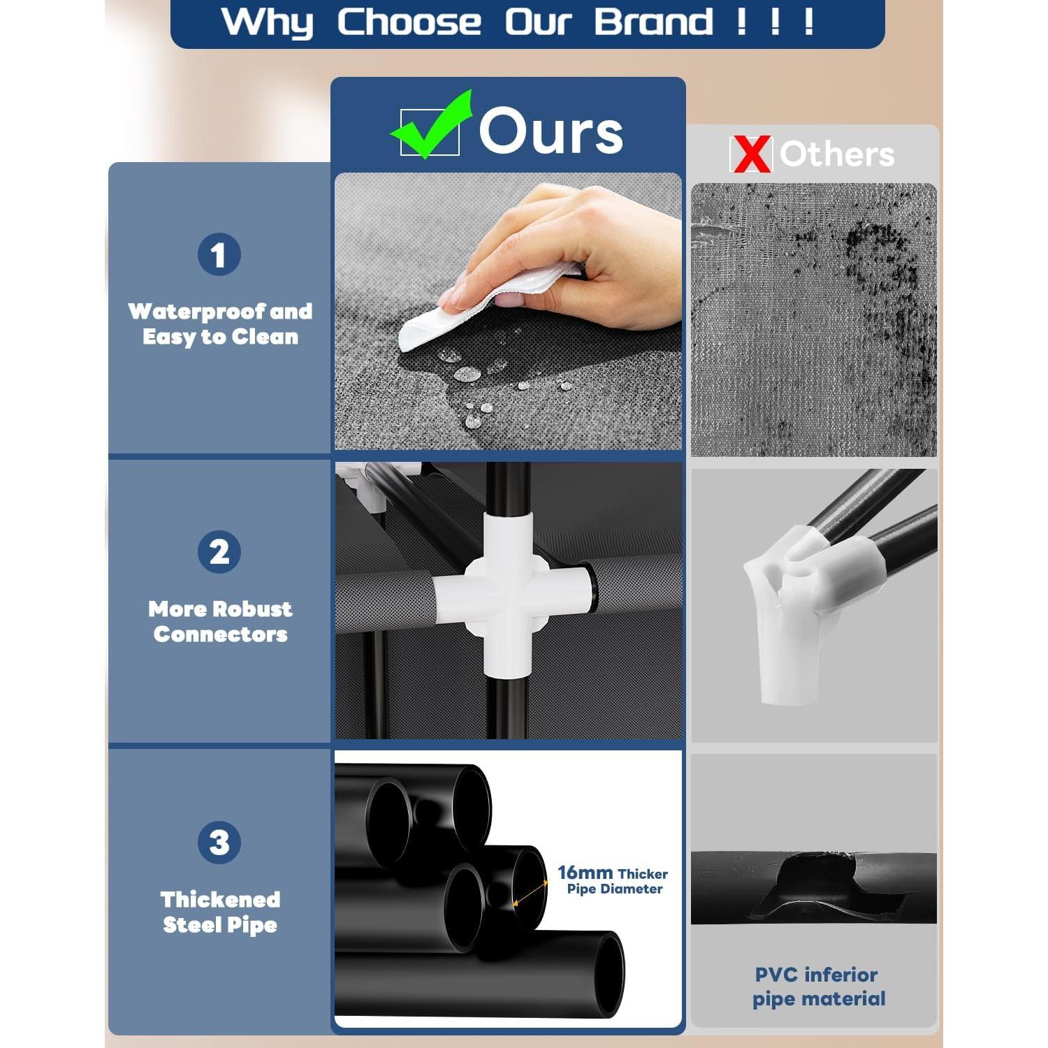 Armario Portátil Mavivegue Gris, 4 Varillas Colgantes, 130 cm