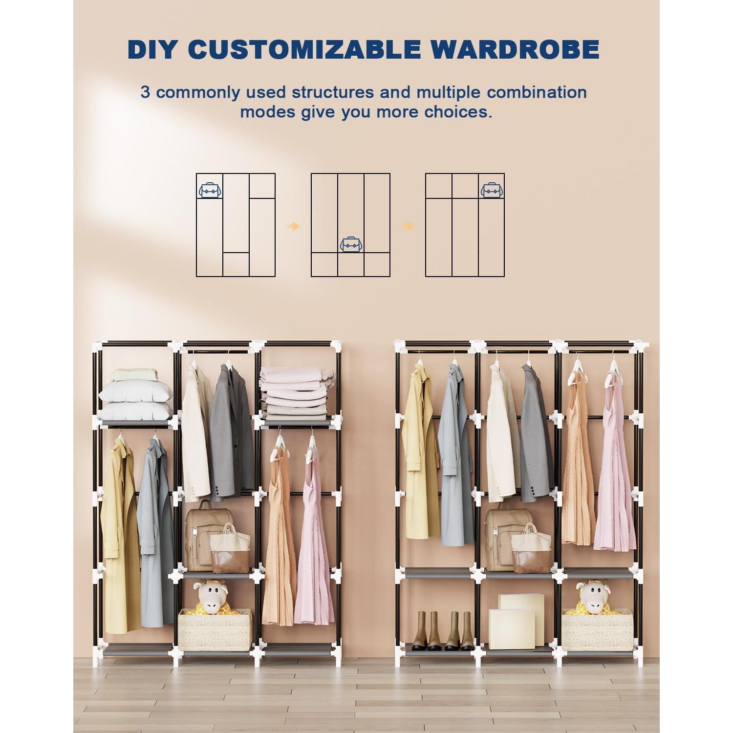 Armario Portátil Mavivegue Gris, 4 Varillas Colgantes, 130 cm