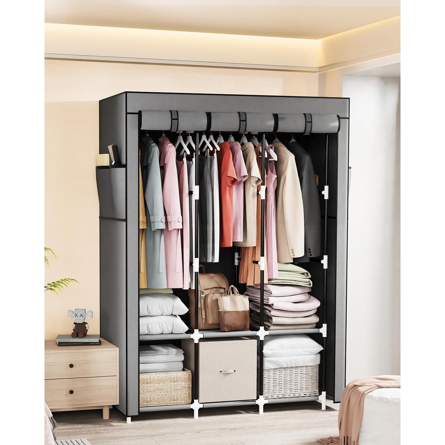 Armario Portátil Mavivegue Gris, 4 Varillas Colgantes, 130 cm