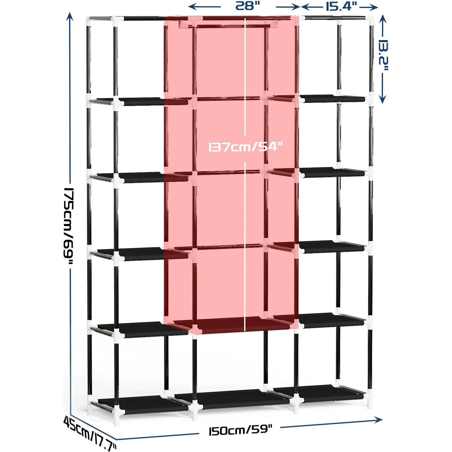 Armario Portátil Mavivegue 5 Capas Negro 175 cm Almacenamiento