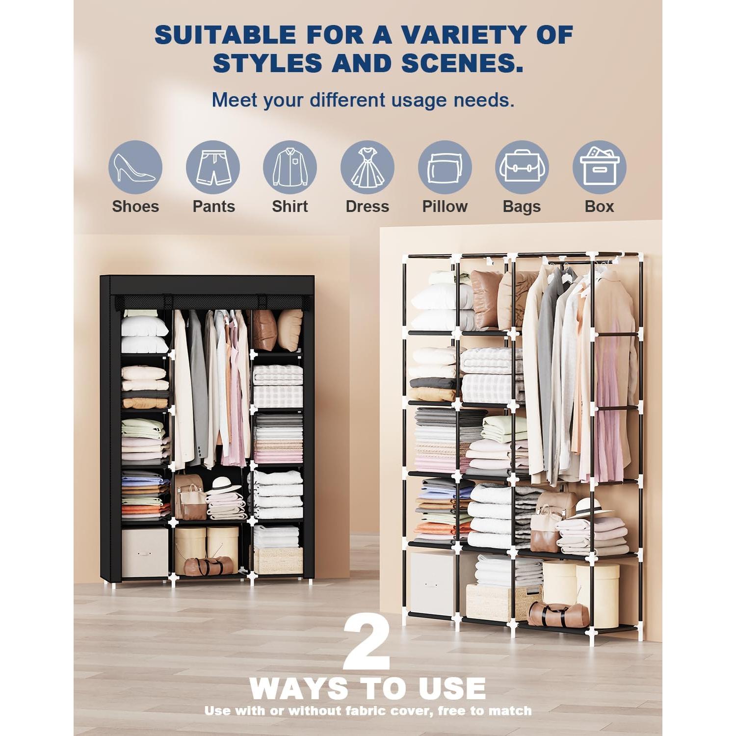 Armario Portátil Mavivegue 5 Capas Negro 175 cm Almacenamiento