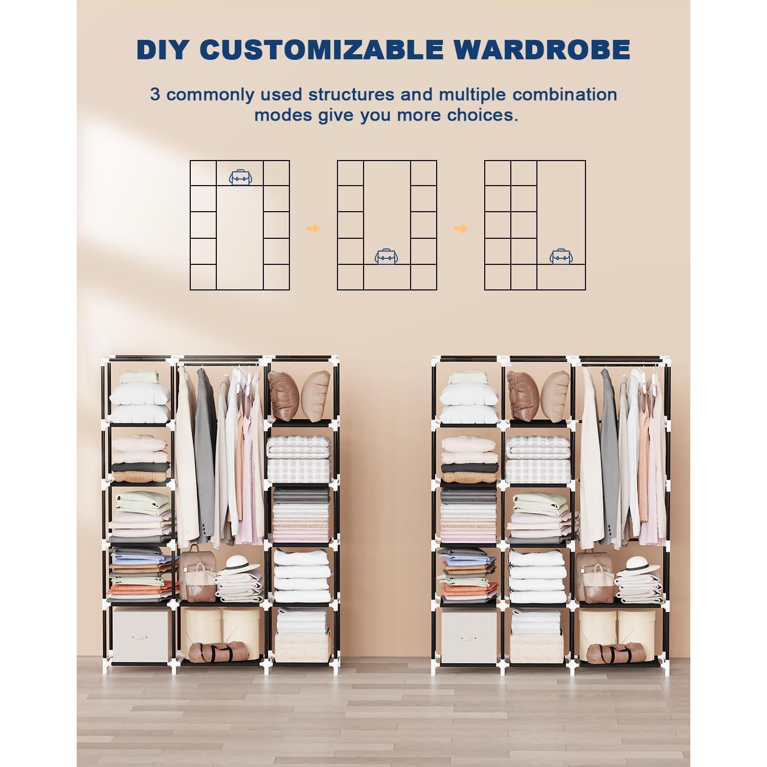 Armario Portátil Mavivegue 5 Capas Negro 175 cm Almacenamiento