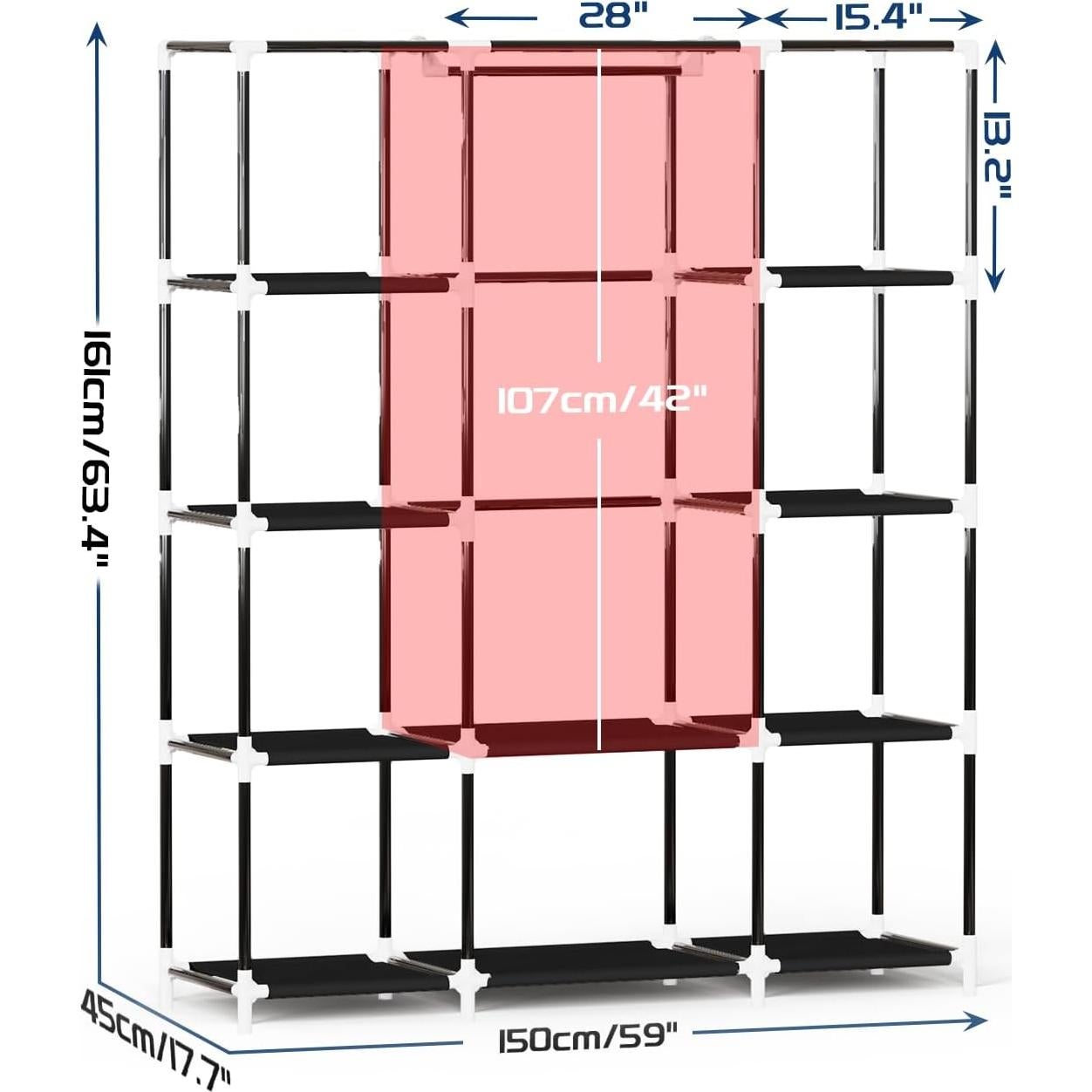 Armario Portátil Mavivegue 4 Capas Negro 149.86x45.72x162.56 cm