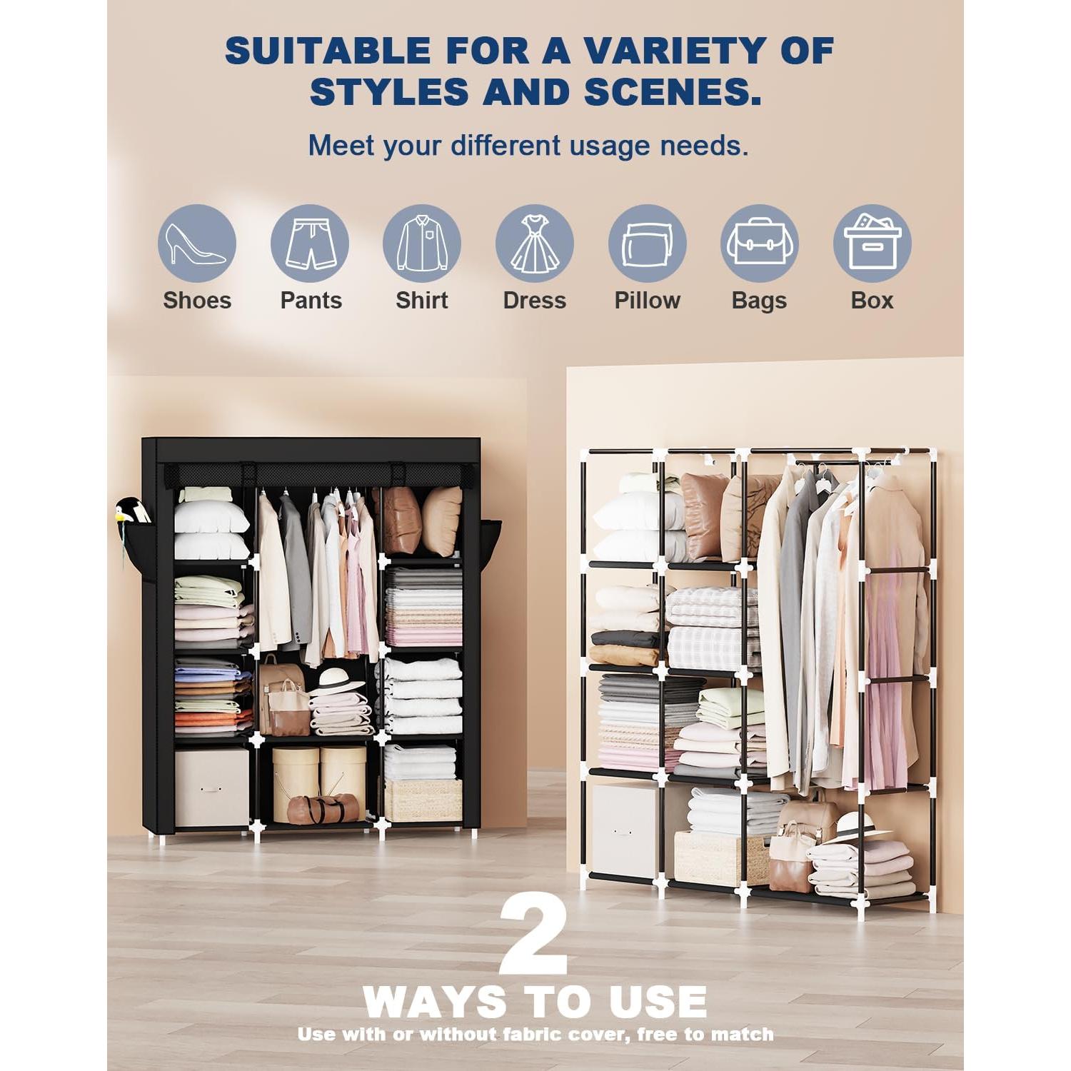 Armario Portátil Mavivegue 4 Capas Negro 149.86x45.72x162.56 cm