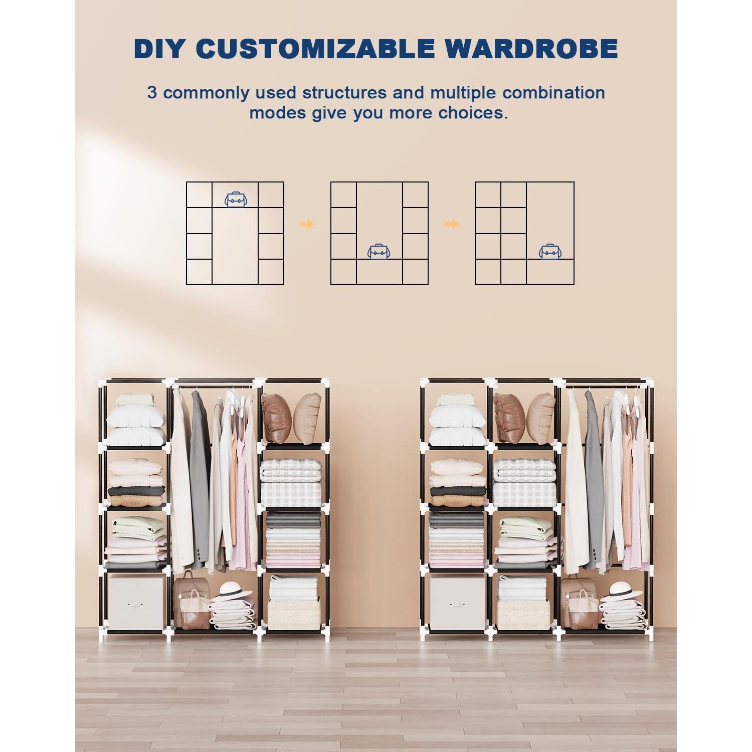 Armario Portátil Mavivegue 4 Capas Negro 149.86x45.72x162.56 cm