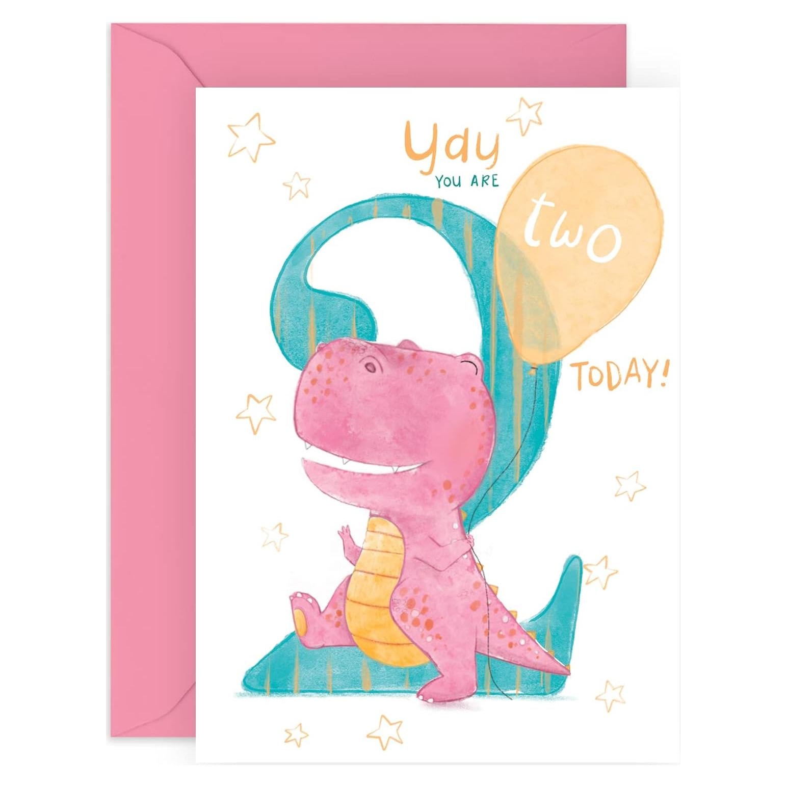 Tarjeta de Cumpleaños Dinosaurio CENTRAL 23 para Niña 2 Años