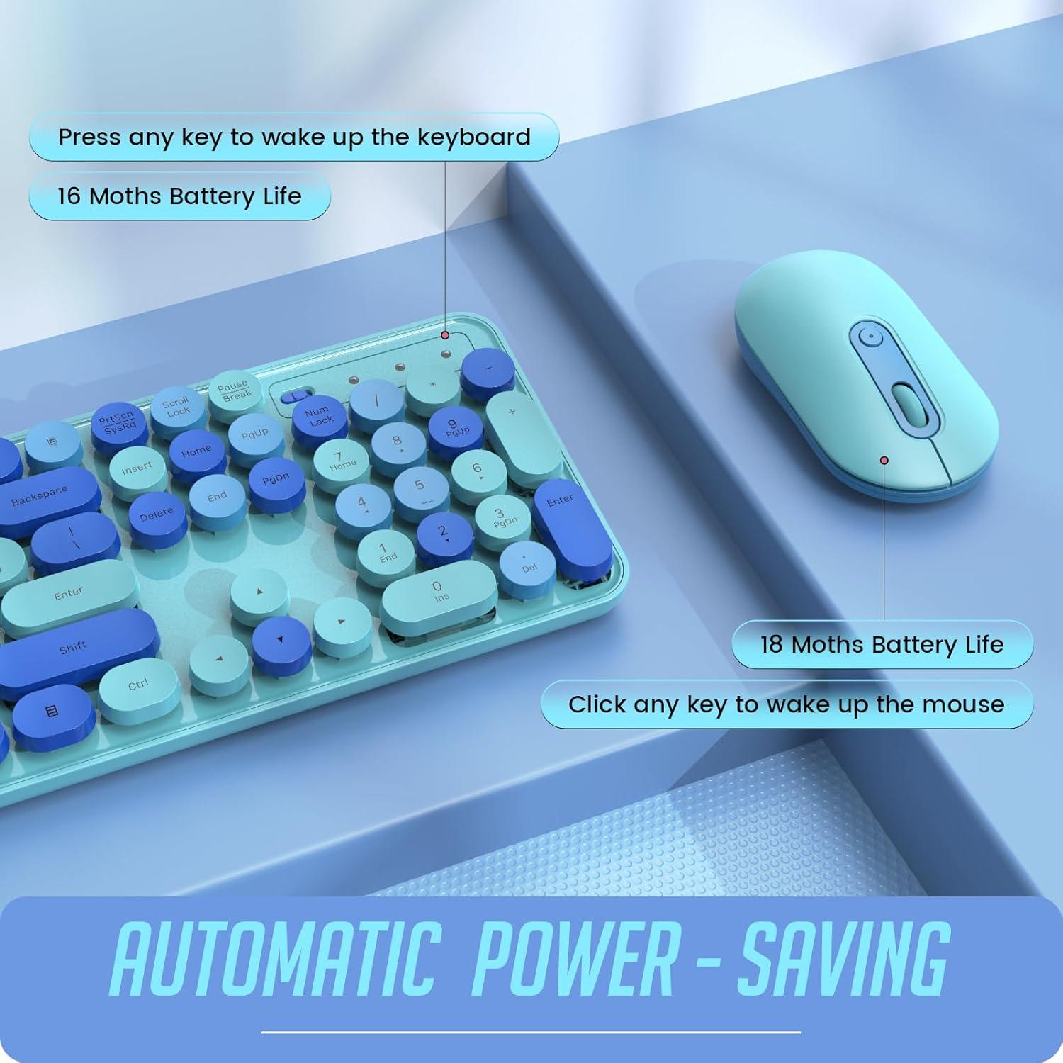 Combo Teclado y Ratón Inalámbricos LIZRROT Azul Silencioso