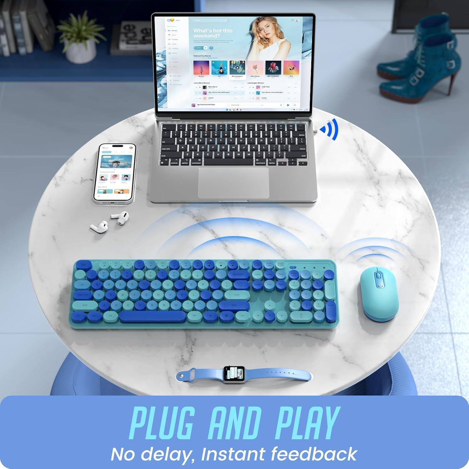 Combo Teclado y Ratón Inalámbricos LIZRROT Azul Silencioso