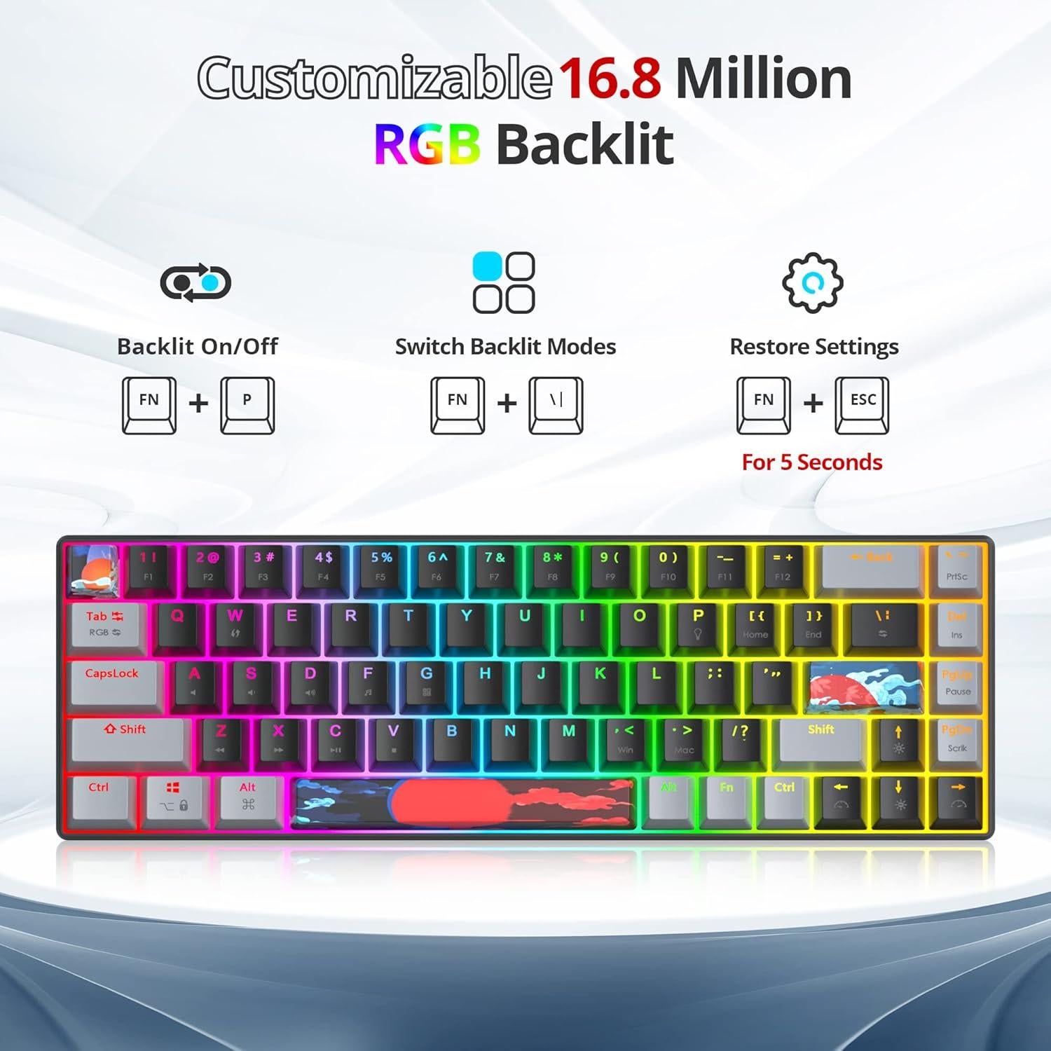 Teclado Mecánico Owpkeenthy 65% RGB Compacto USB