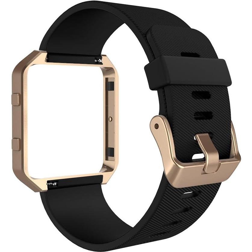Banda Deportiva Simpeak para Fitbit Blaze - Silicona Negra con Marco Dorado Rosa
