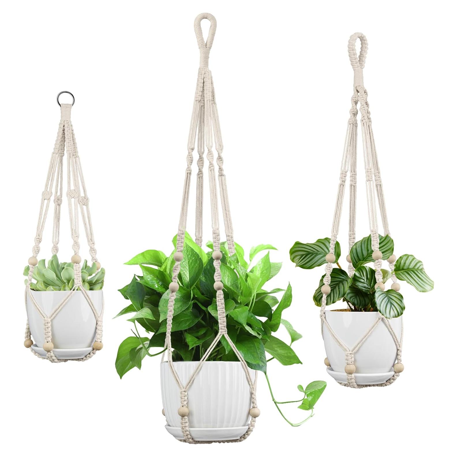 Colgador de Plantas de Macramé IDEEEPAN Marfil 3 Tamaños 58-89 cm