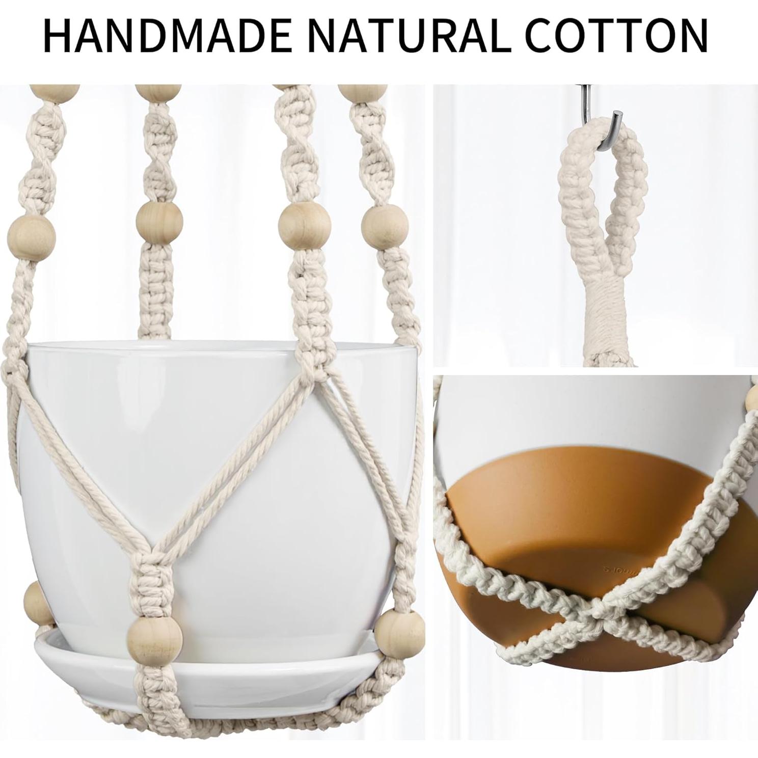 Colgador de Plantas de Macramé IDEEEPAN Marfil 3 Tamaños 58-89 cm